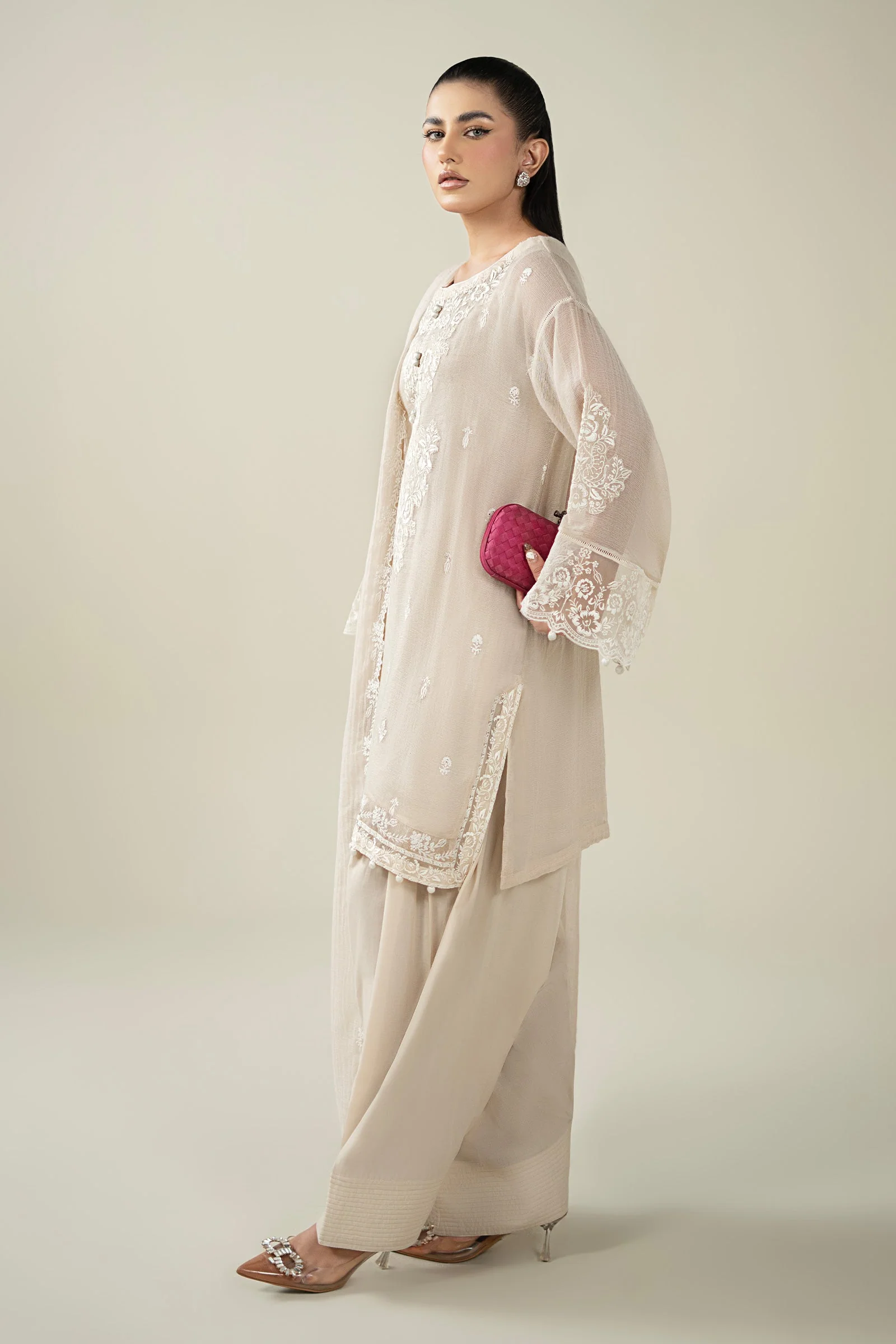 3 Piece Embroidered Cotton Net Suit