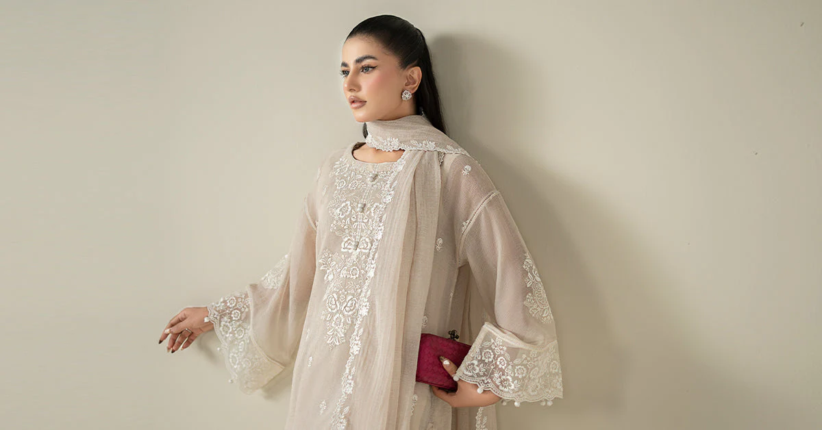 3 Piece Embroidered Cotton Net Suit