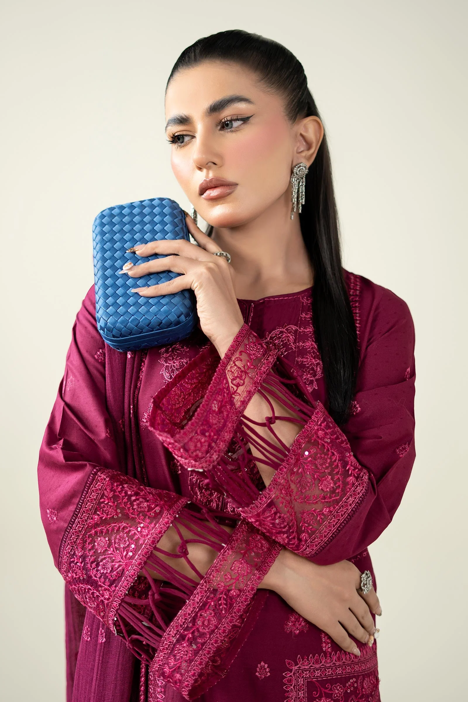 3 Piece Embroidered Dobby Suit