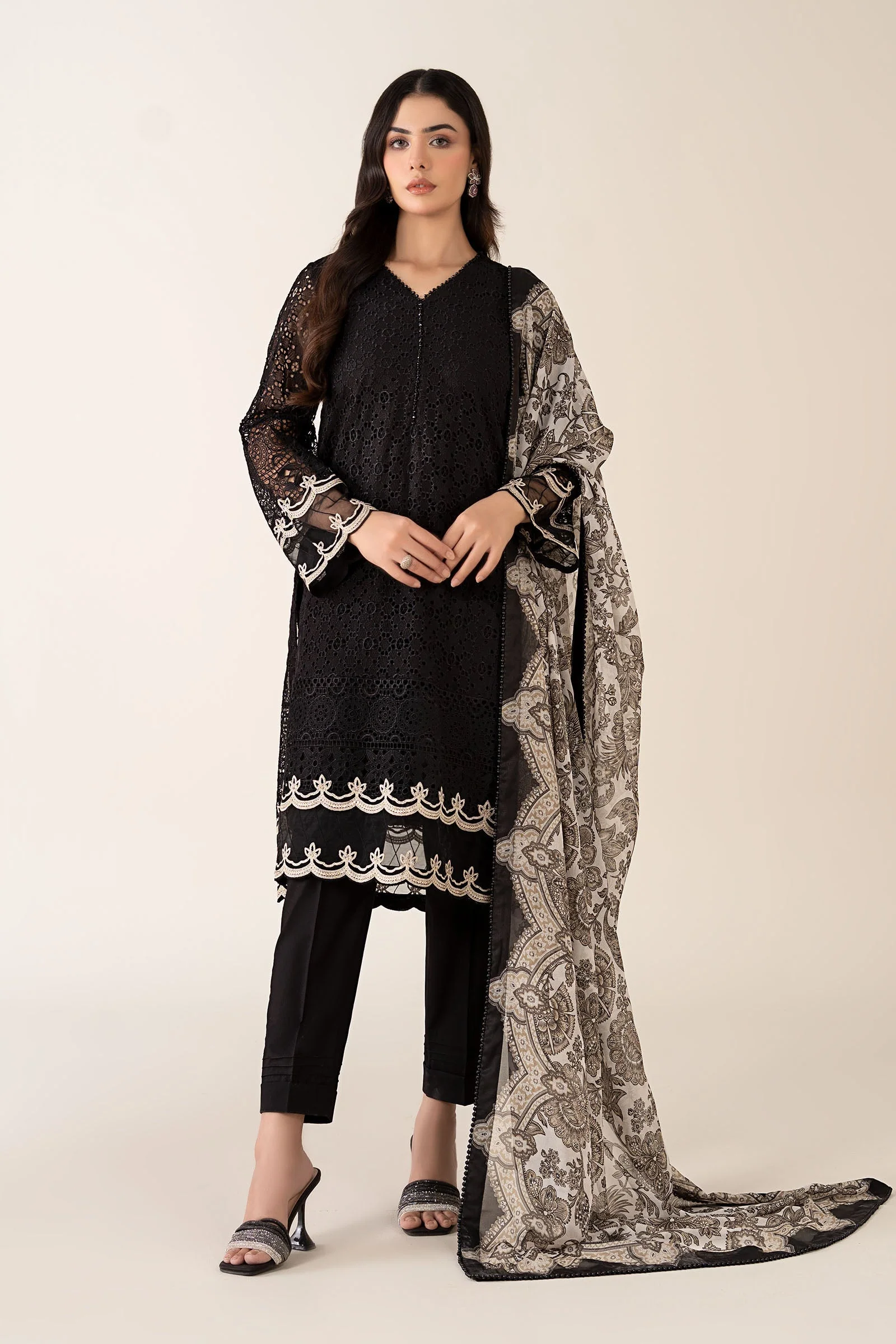 3 Piece Embroidered Chiffon Suit