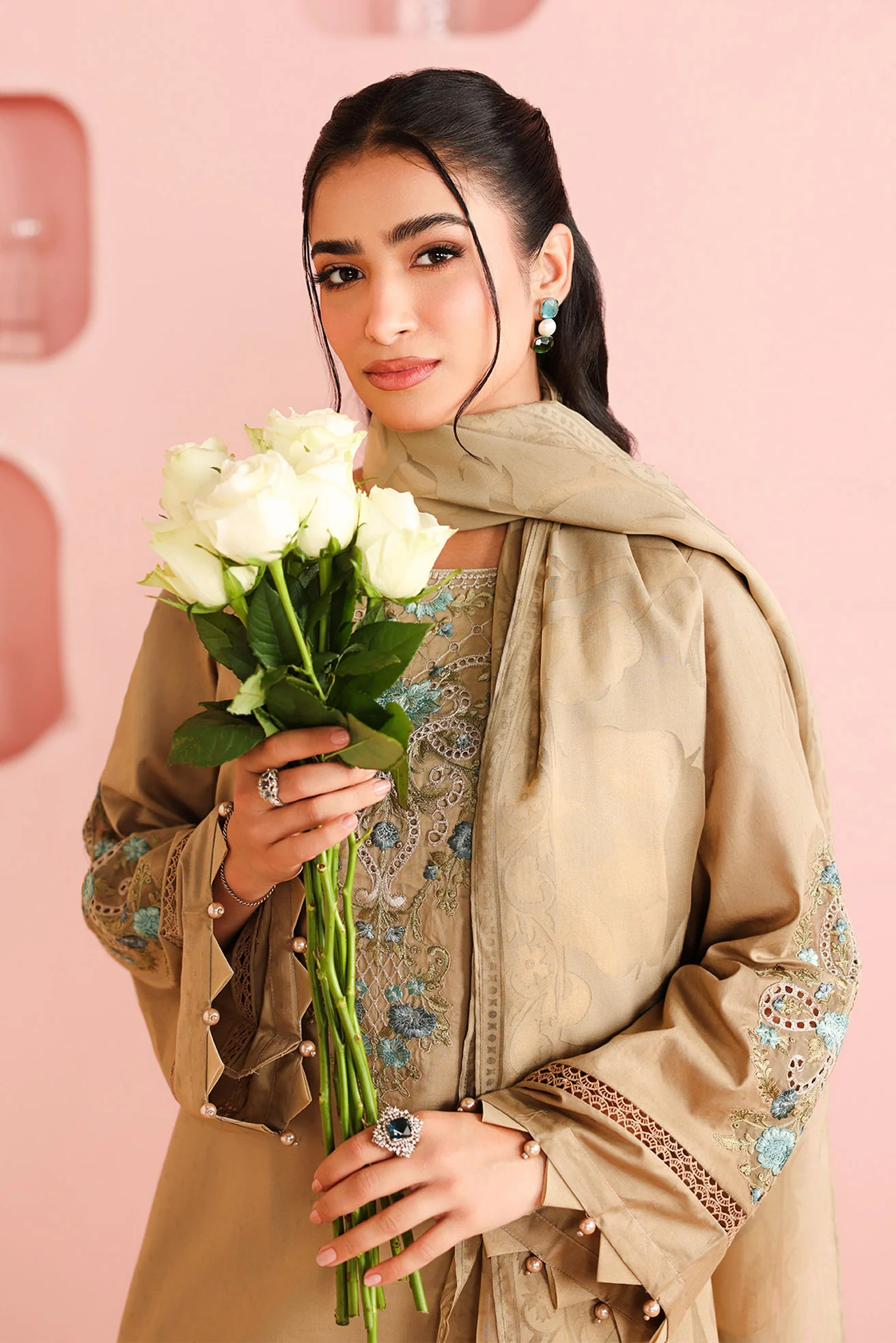 3 Piece Embroidered Dobby Suit