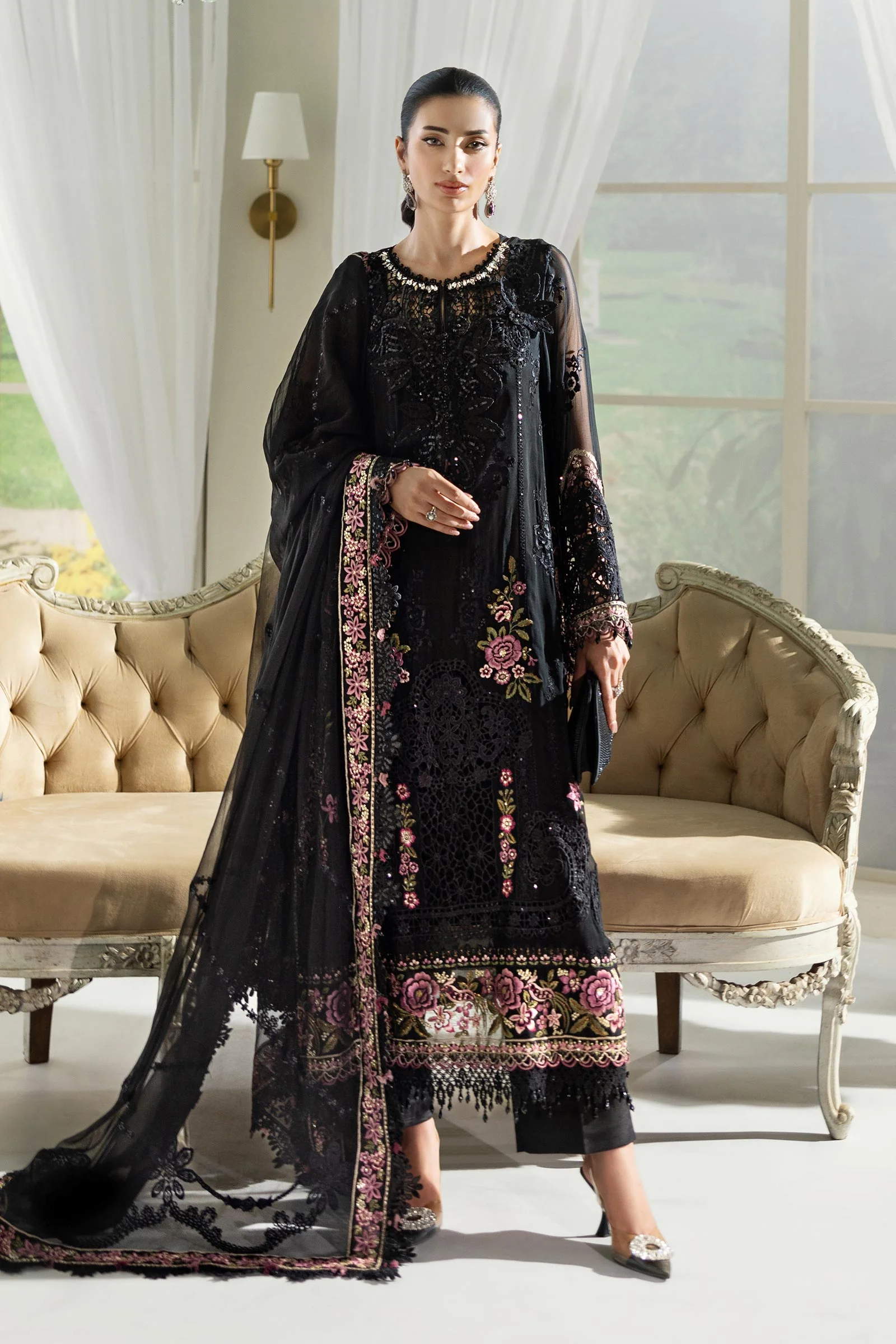 3 Piece Unstitched Embroidered Chiffon Suit | MPC-25-104