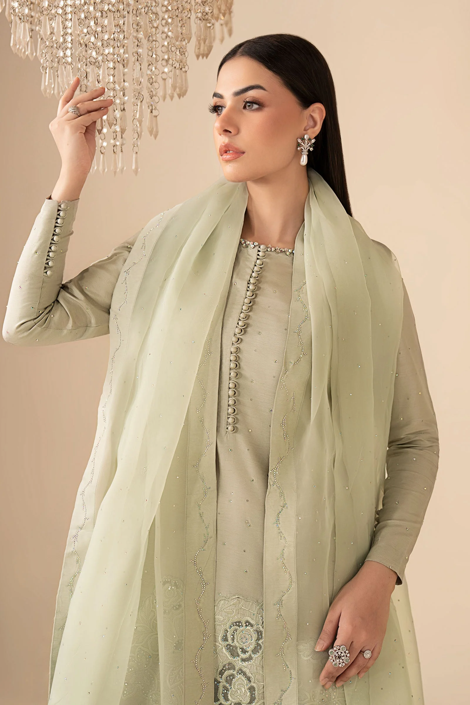 3 Piece Embellished Raw Silk Suit