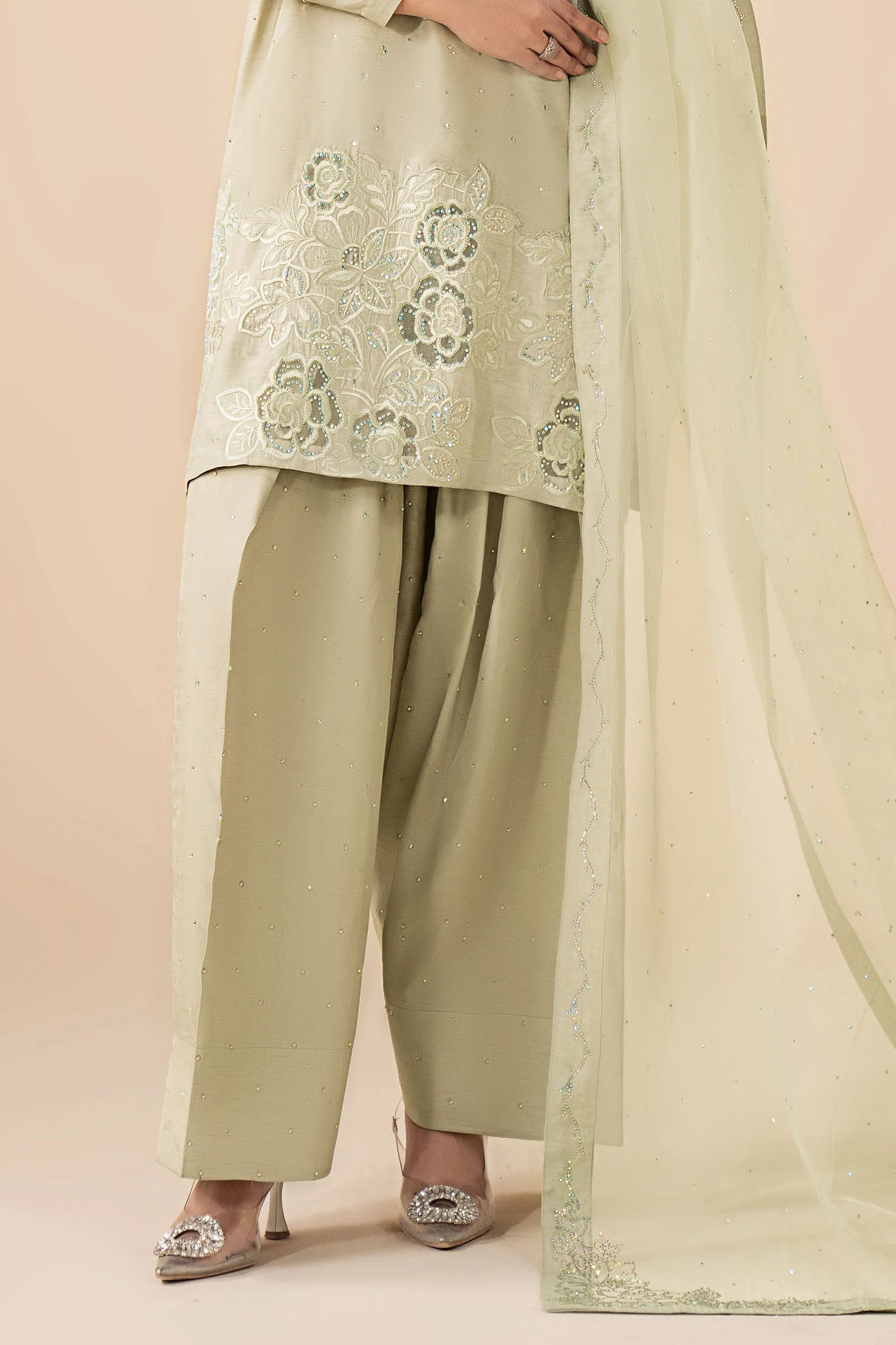 3 Piece Embellished Raw Silk Suit