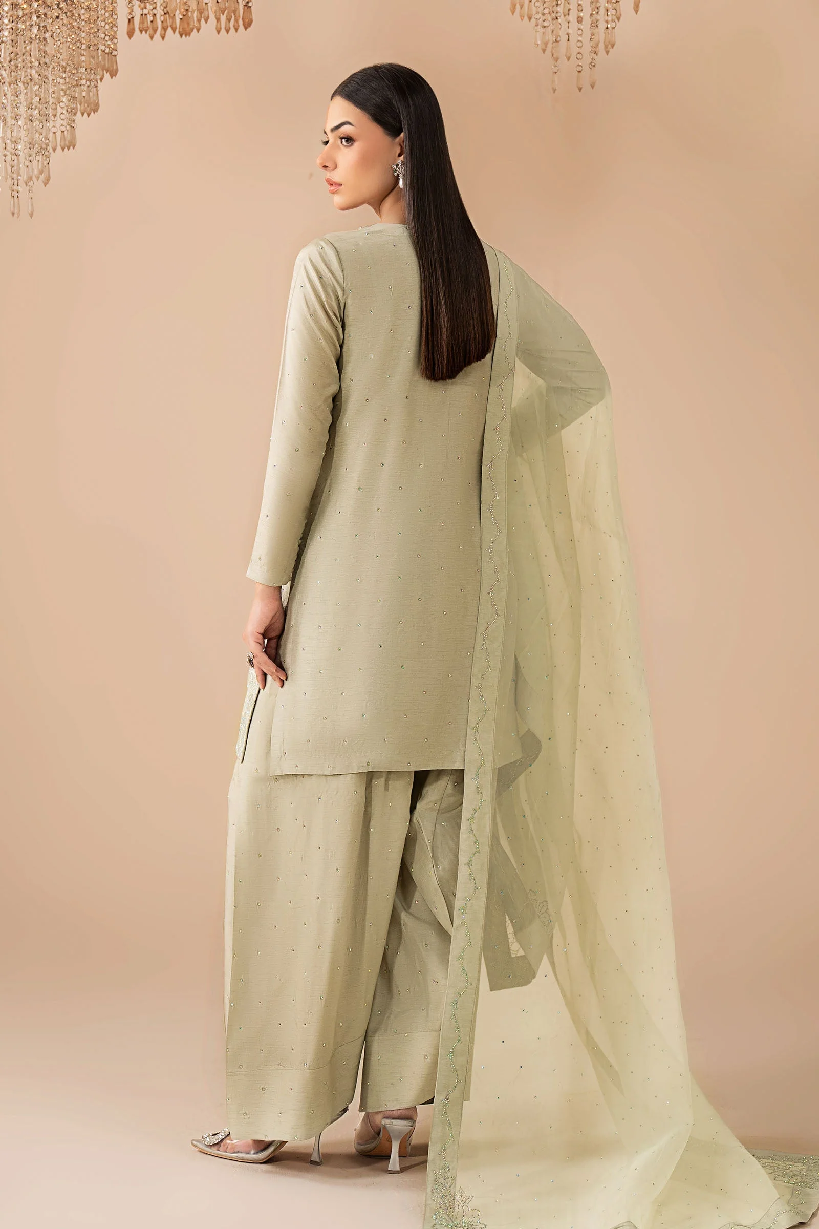 3 Piece Embellished Raw Silk Suit