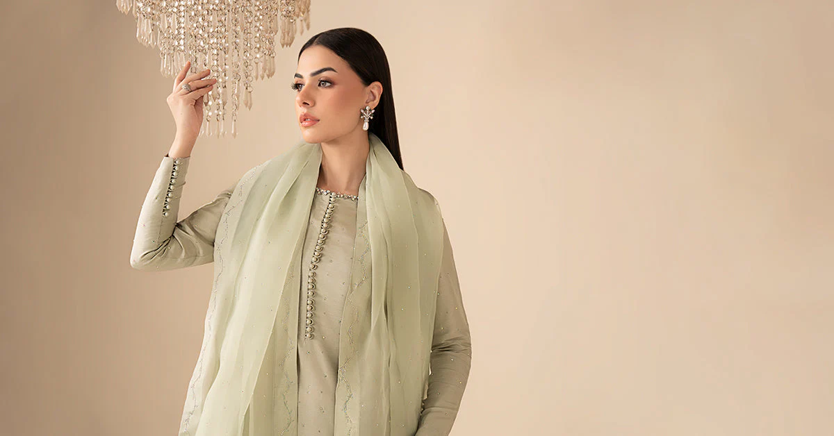 3 Piece Embellished Raw Silk Suit