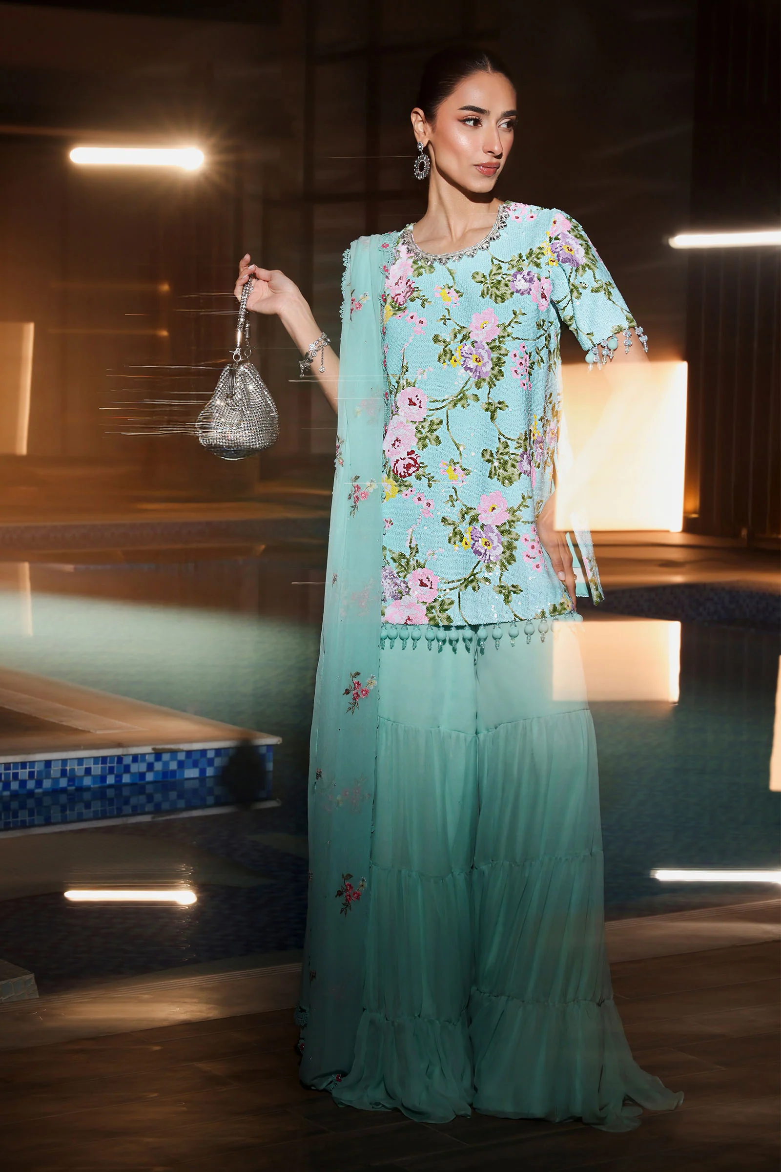 3 Piece Embroidered Net Suit