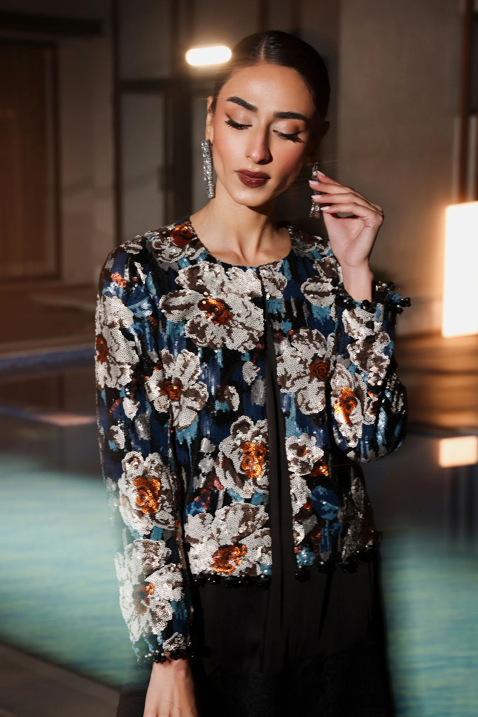 3 Piece Embellished Net Suit