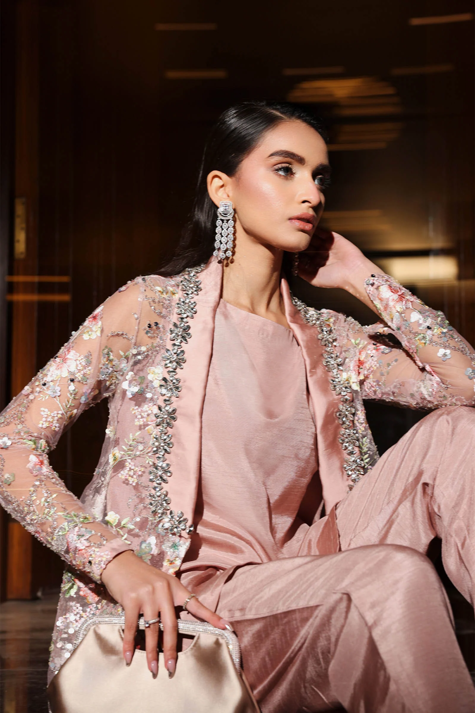 3 Piece Embroidered Net Suit