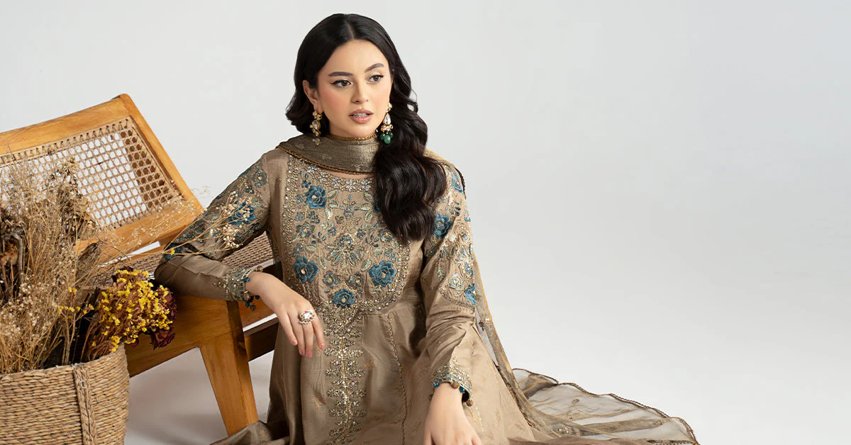 3 Piece Embroidered Raw Silk Suit