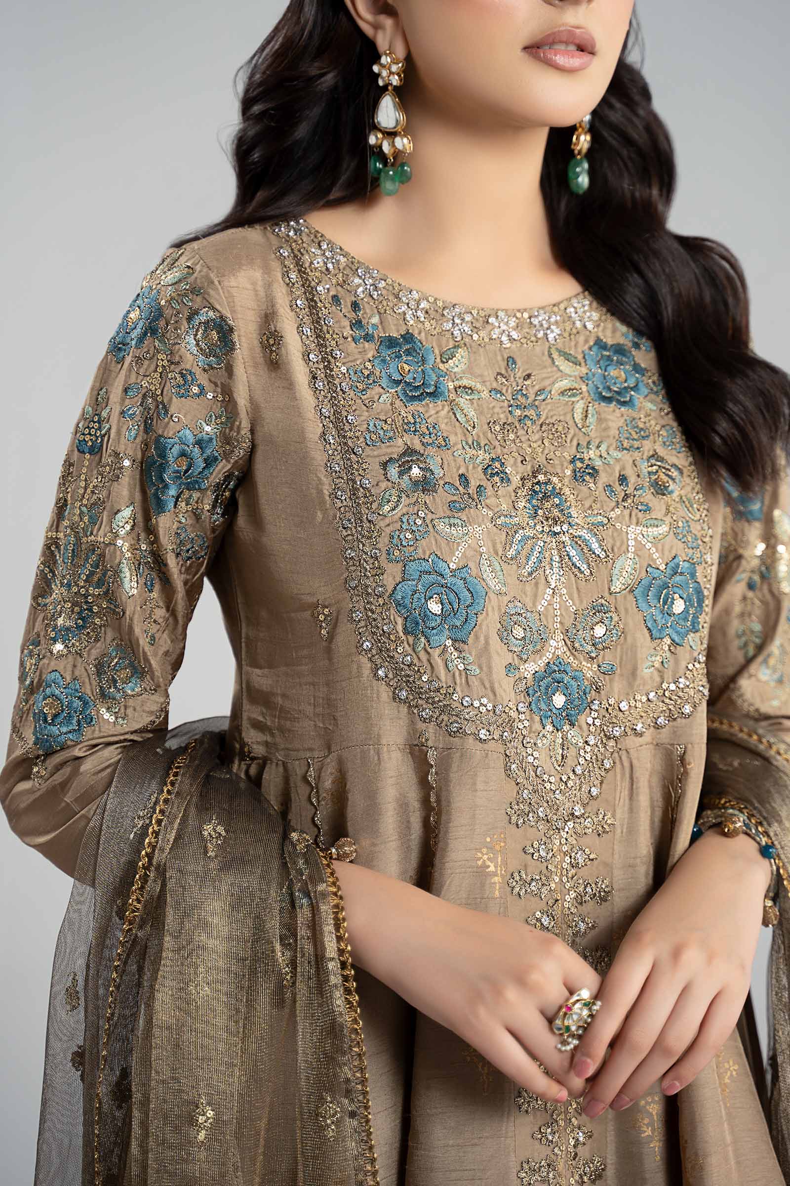 3 Piece Embroidered Raw Silk Suit