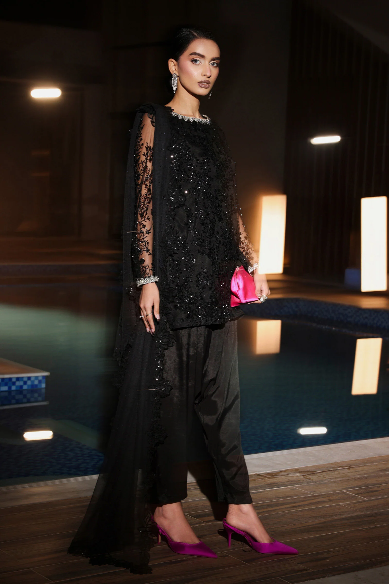 3 Piece Embroidered Net Suit