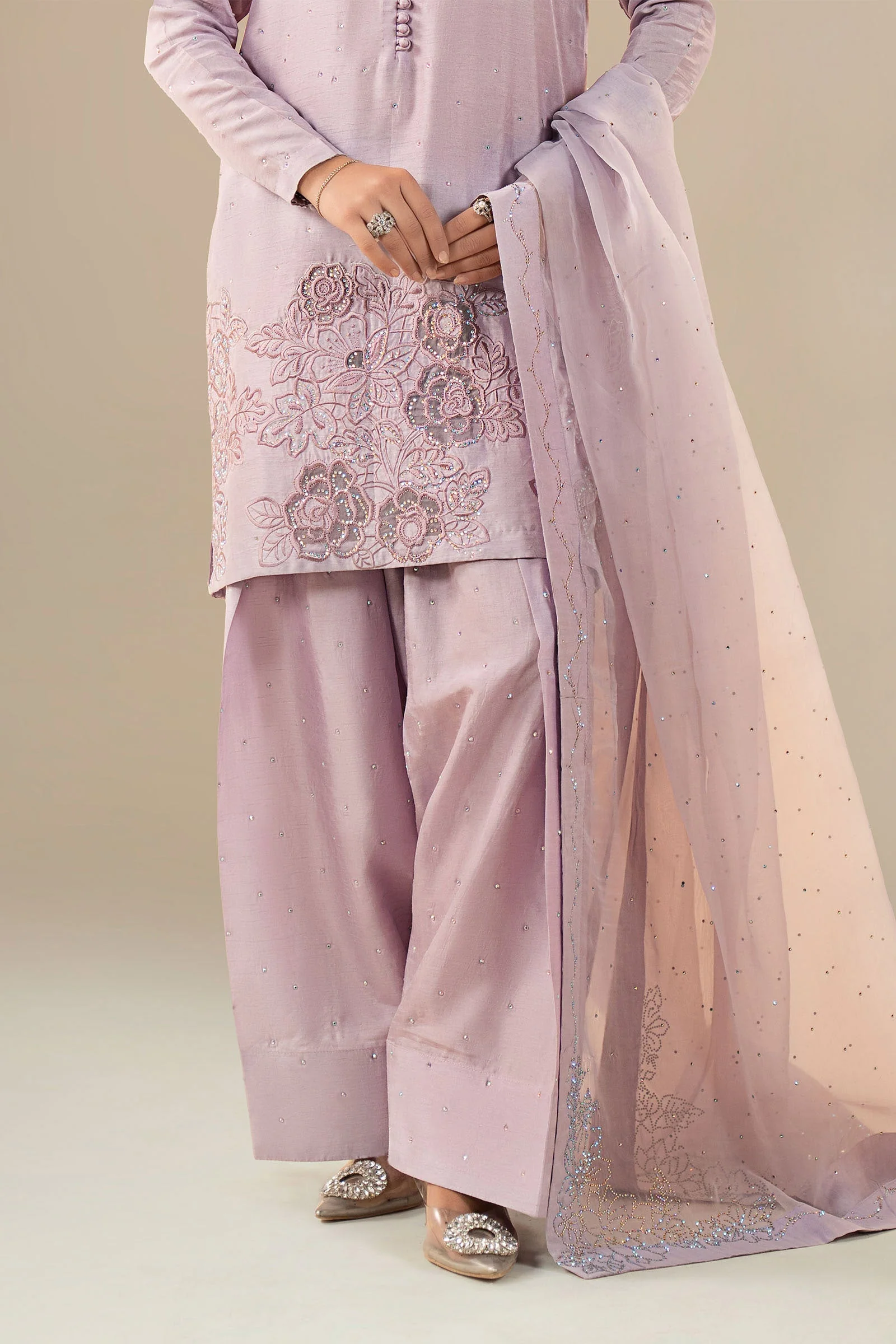 3 Piece Embellished Raw Silk Suit