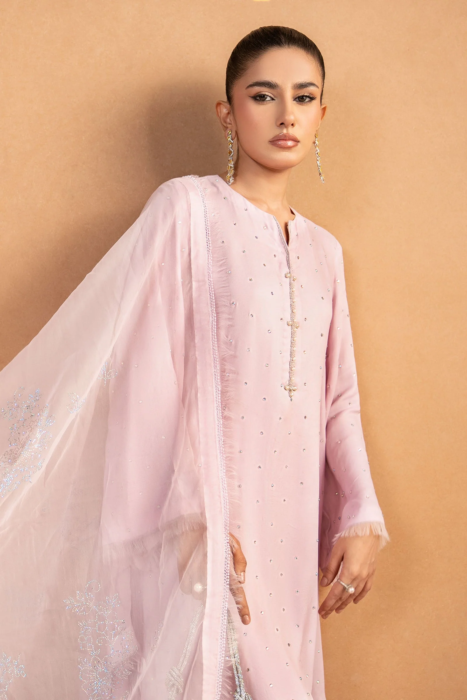 3 Piece Embellished Crepe Suit