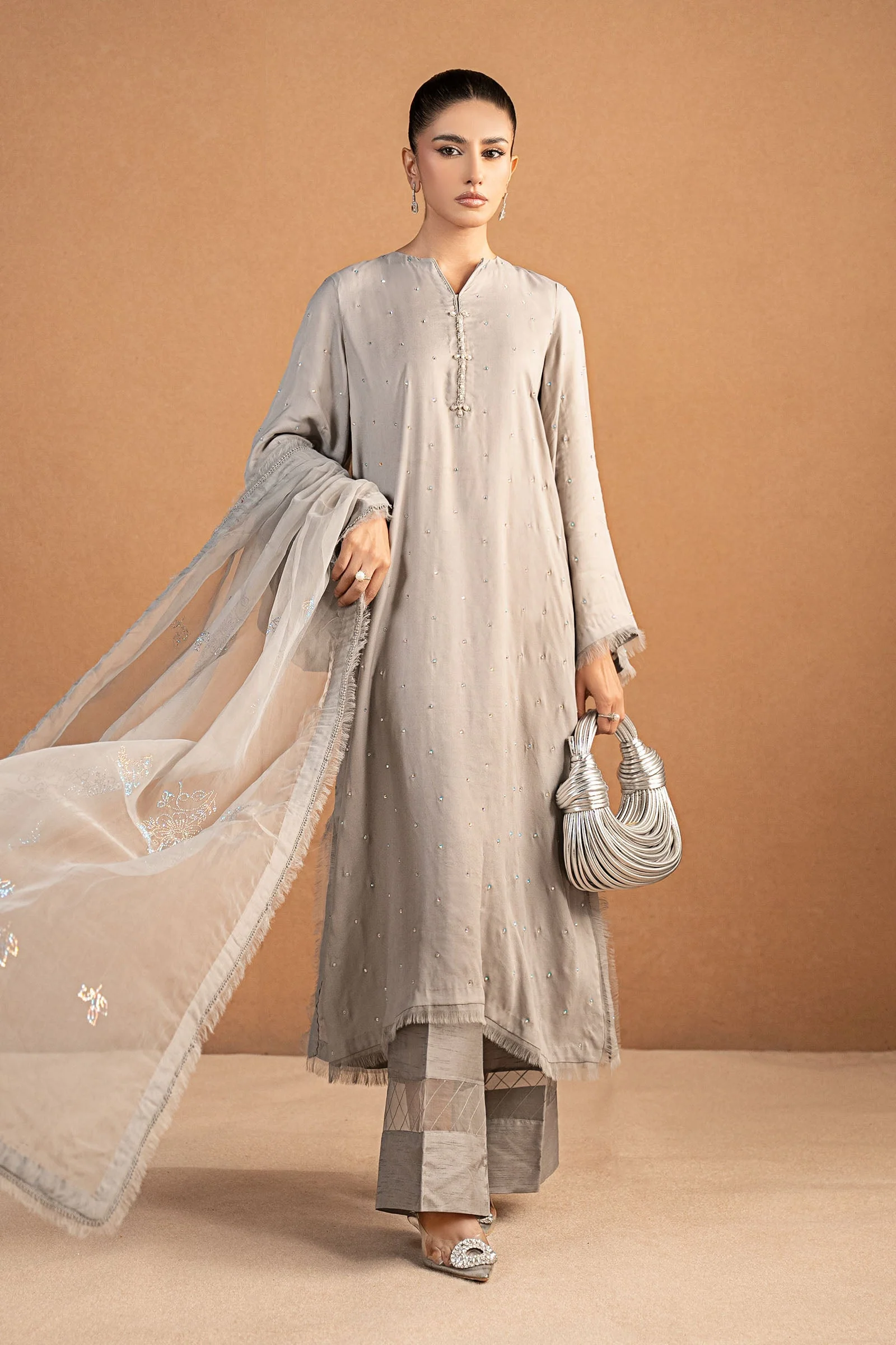 3 Piece Embellished Crepe Suit