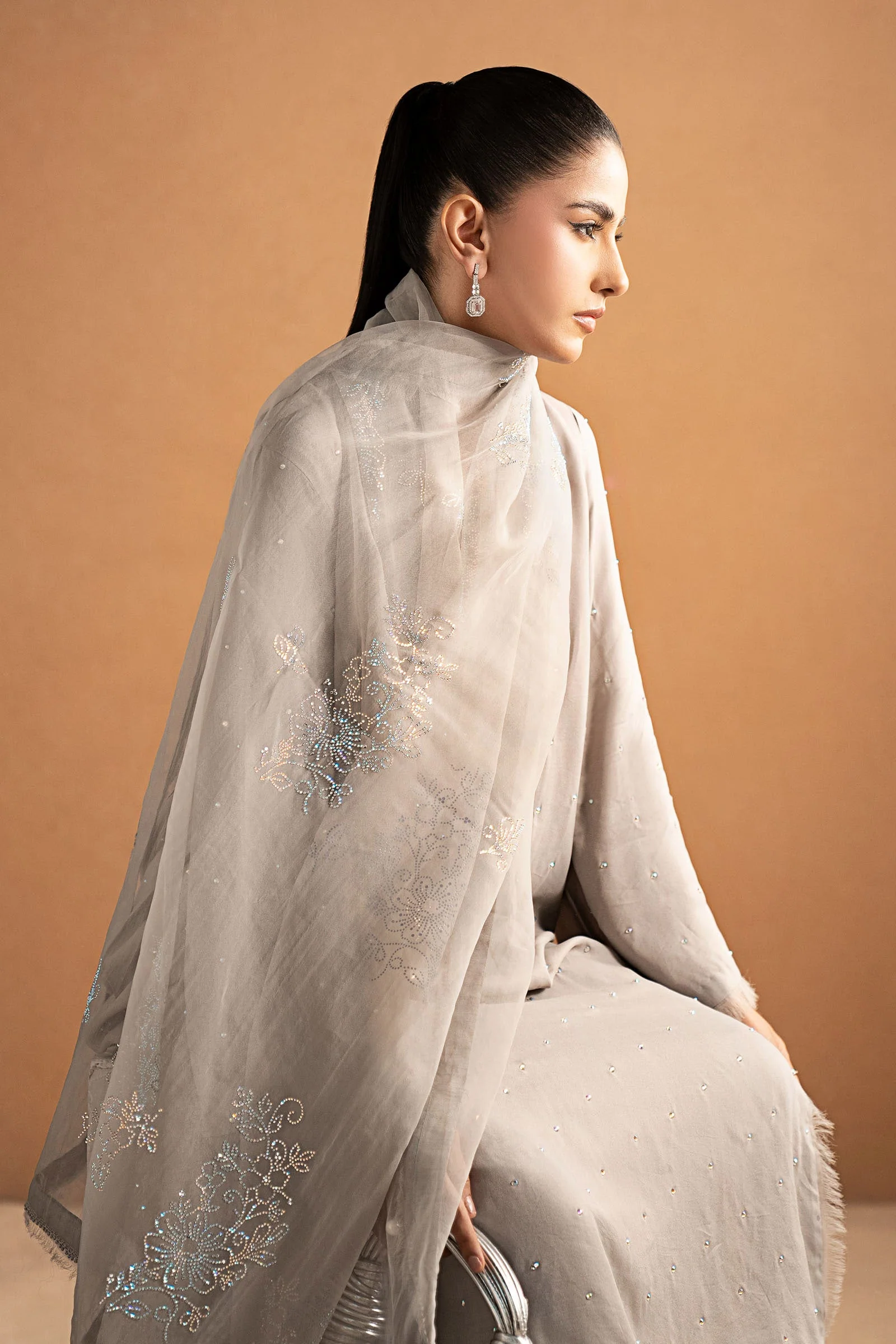 3 Piece Embellished Crepe Suit