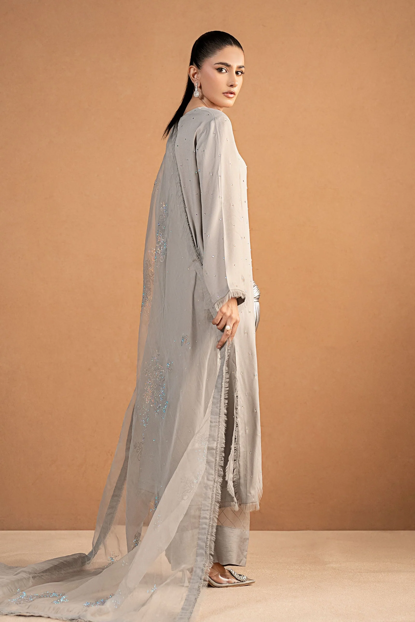 3 Piece Embellished Crepe Suit