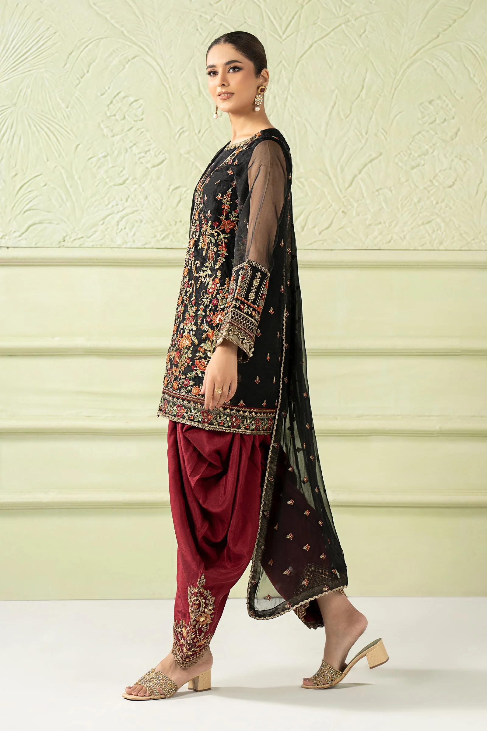 3 Piece Embroidered Organza Suit