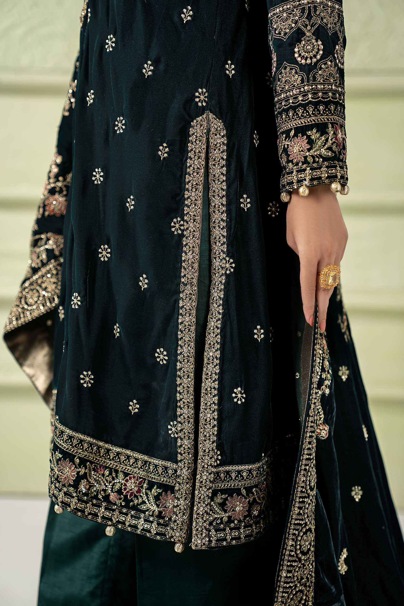 3 Piece Embroidered Velvet Suit