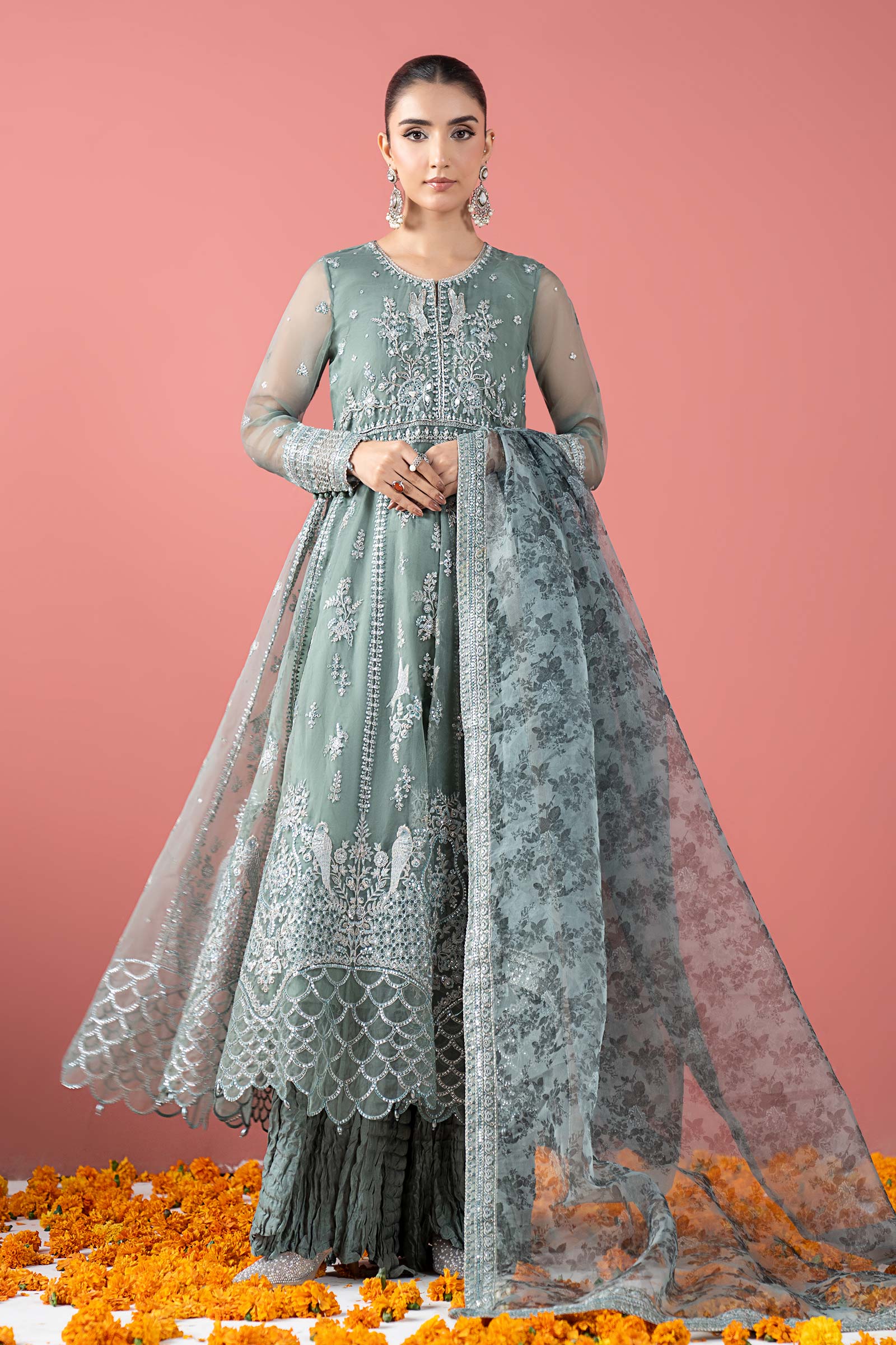 3 Piece Embroidered Organza Suit