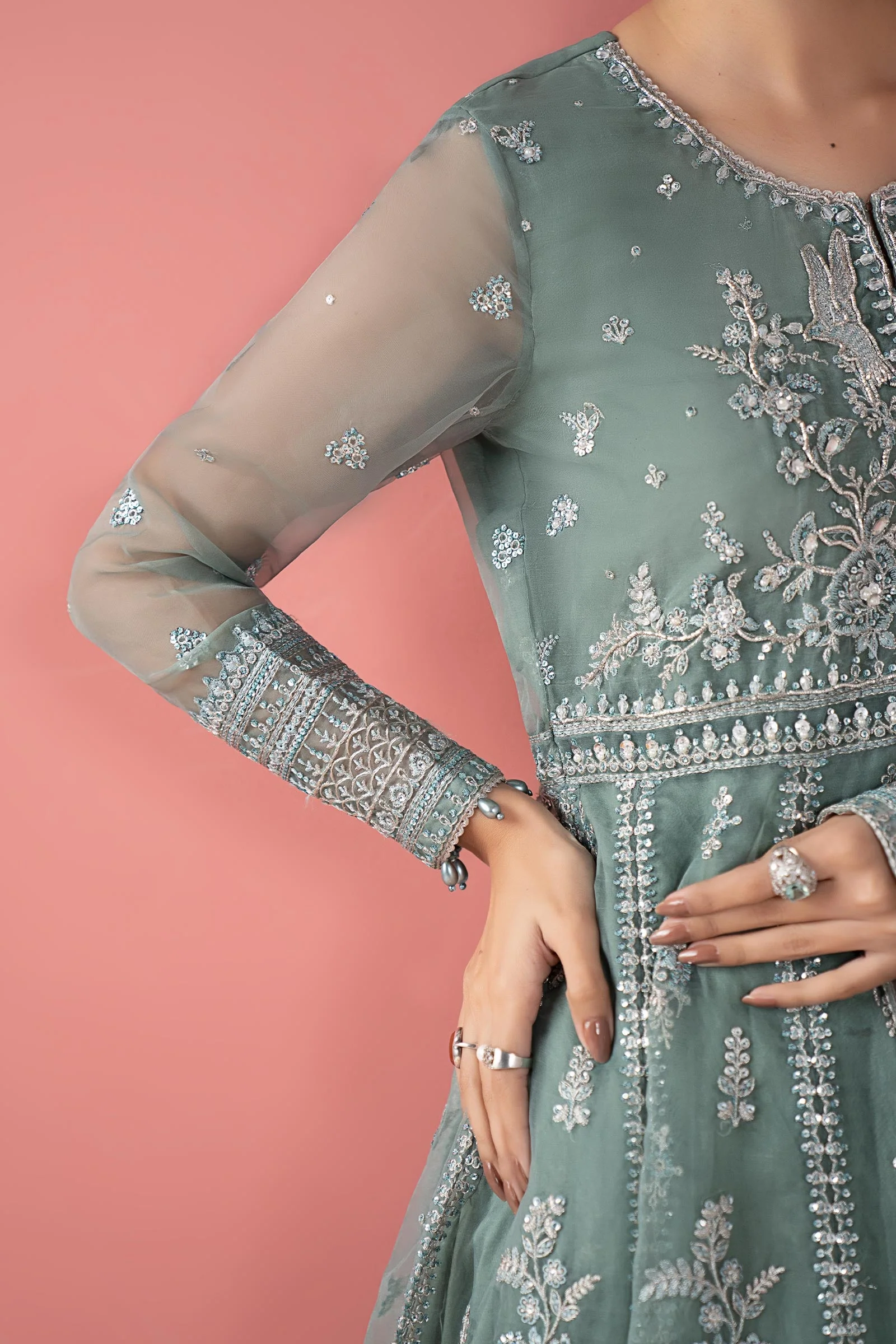 3 Piece Embroidered Organza Suit