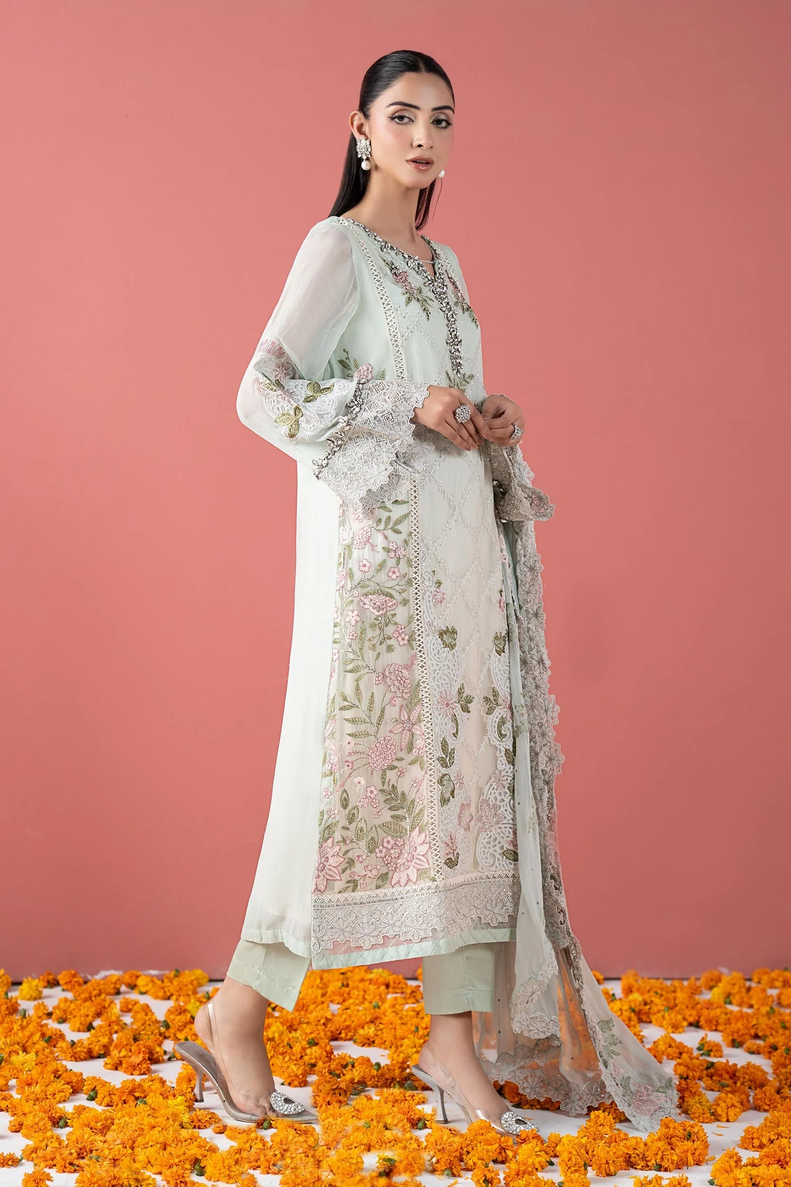 3 Piece Embroidered Chiffon Suit