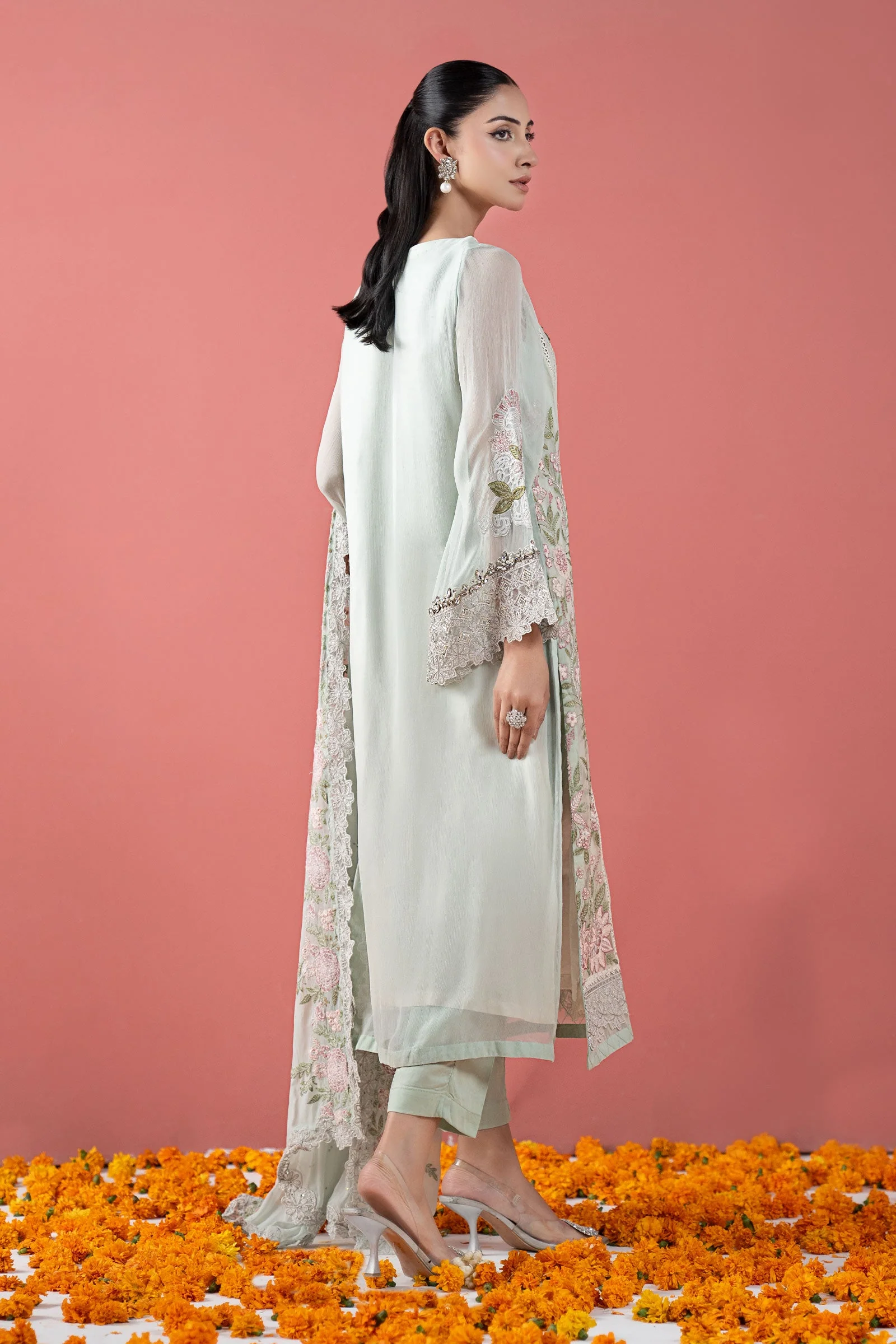 3 Piece Embroidered Chiffon Suit