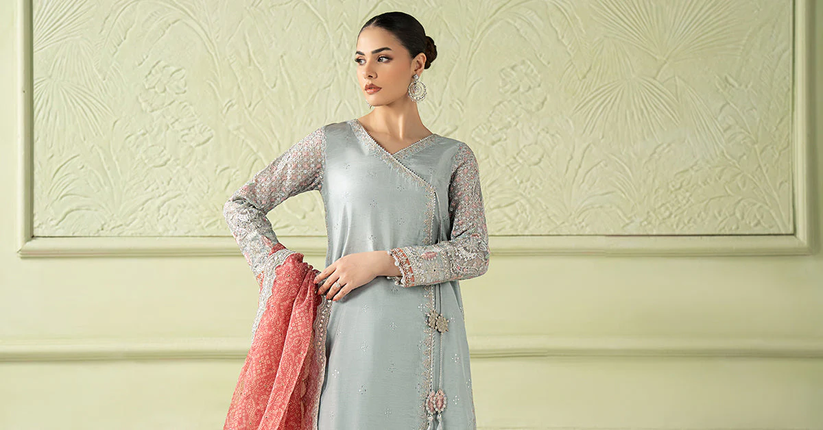 3 Piece Embroidered Raw Silk Suit
