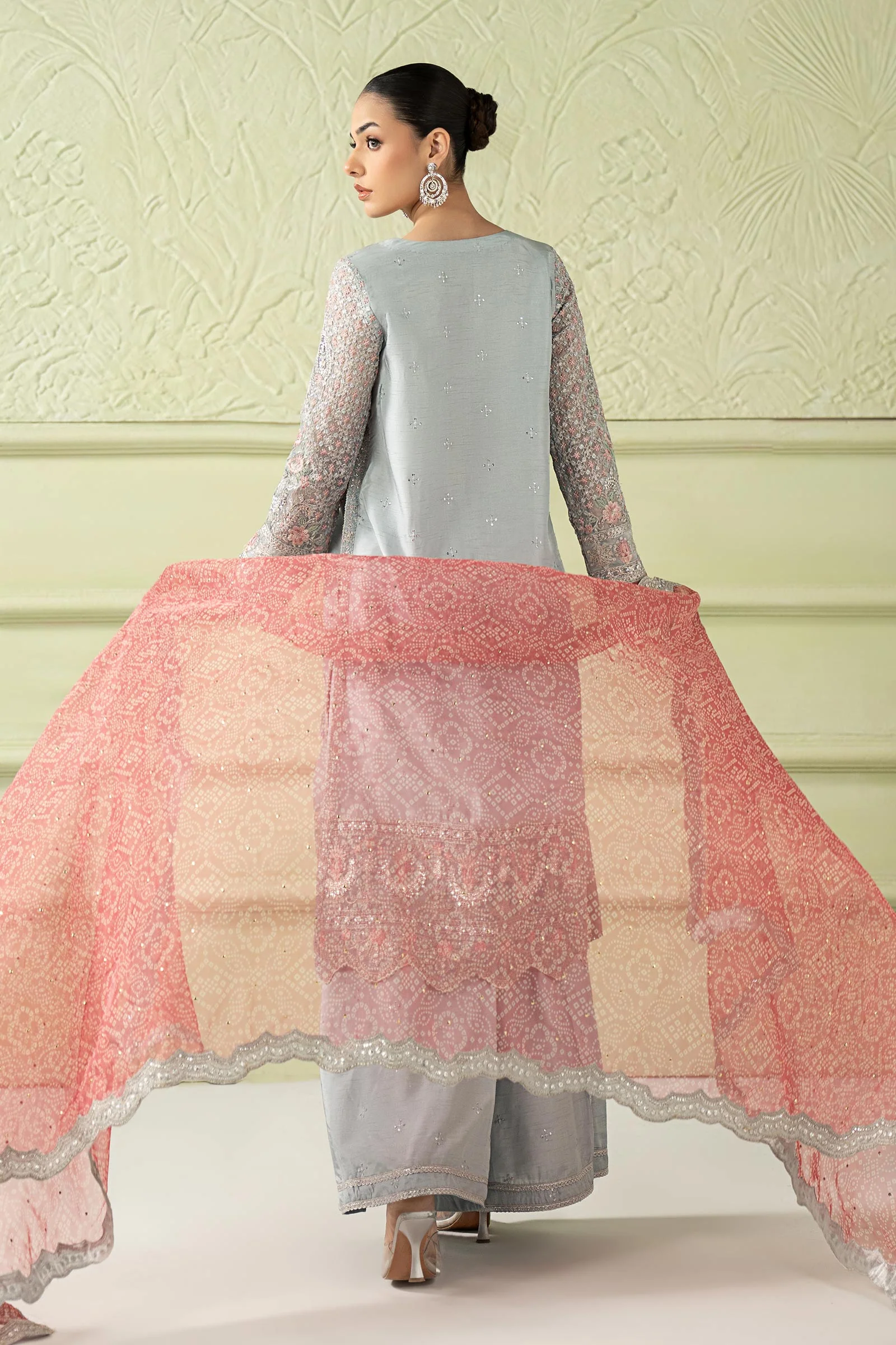 3 Piece Embroidered Raw Silk Suit