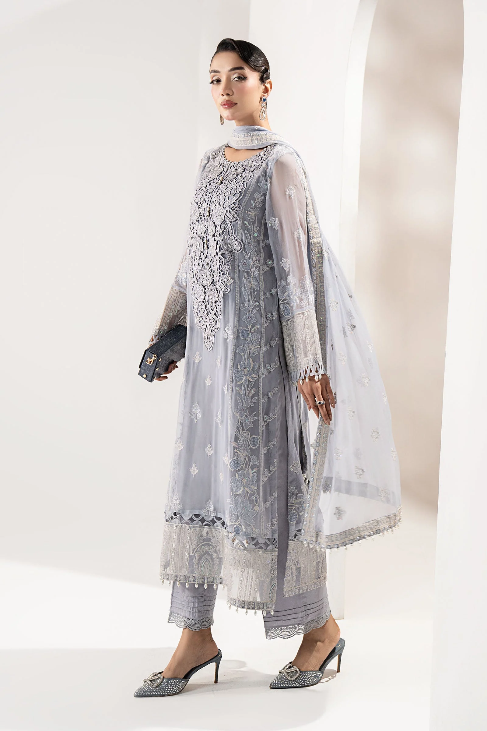 3 Piece Embroidered Chiffon Suit