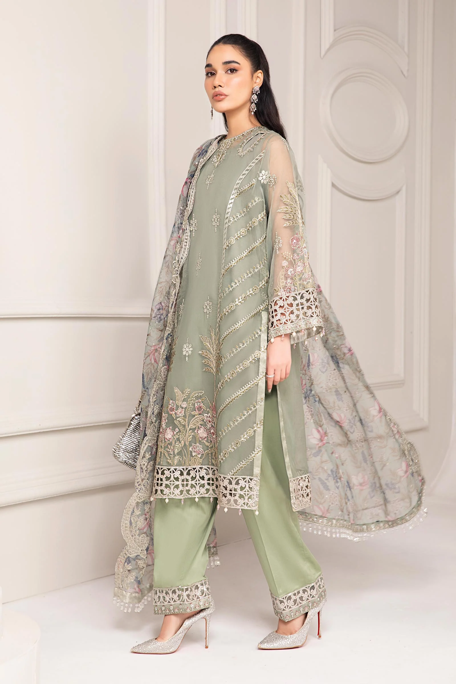 3 Piece Embroidered Organza Suit