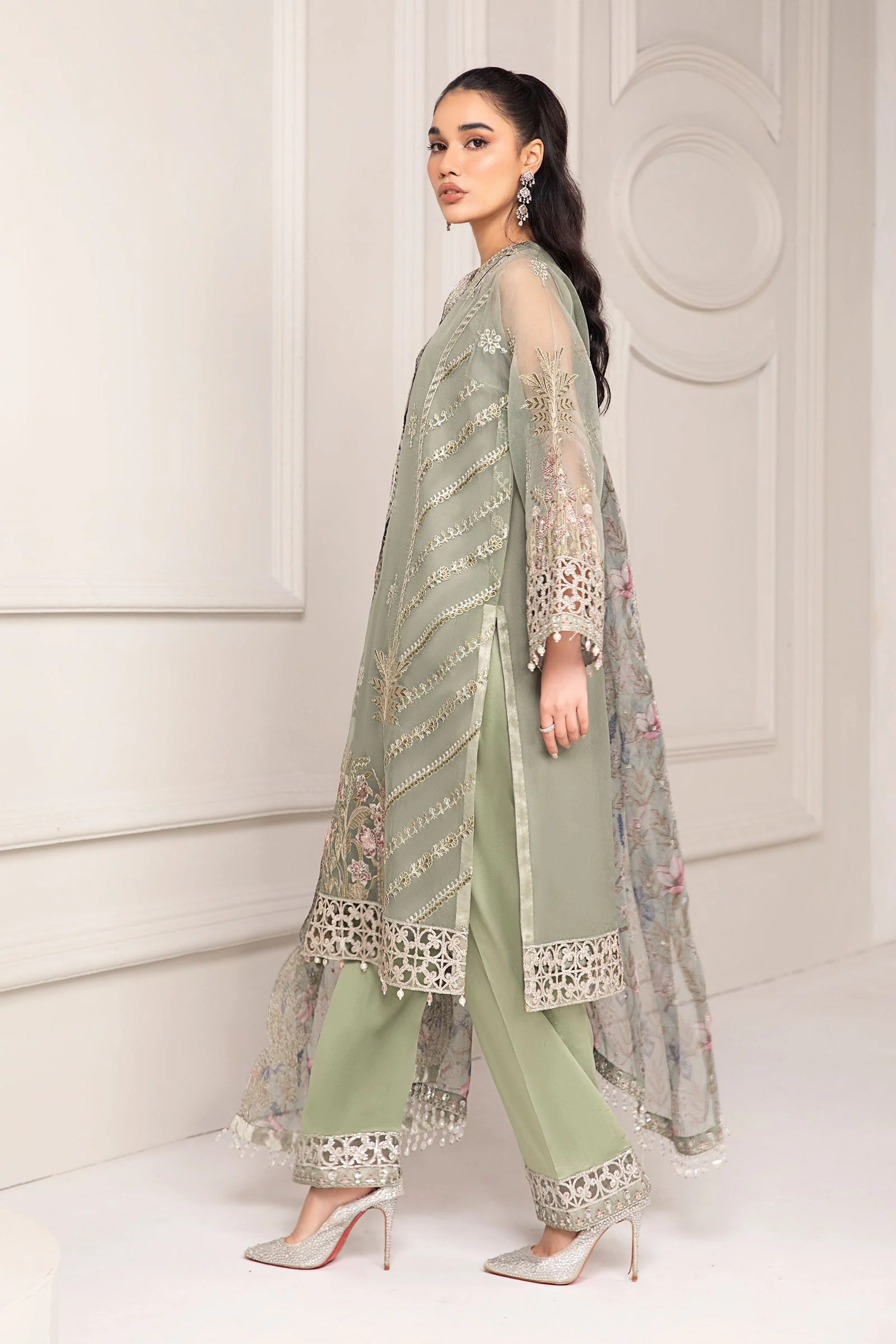 3 Piece Embroidered Organza Suit