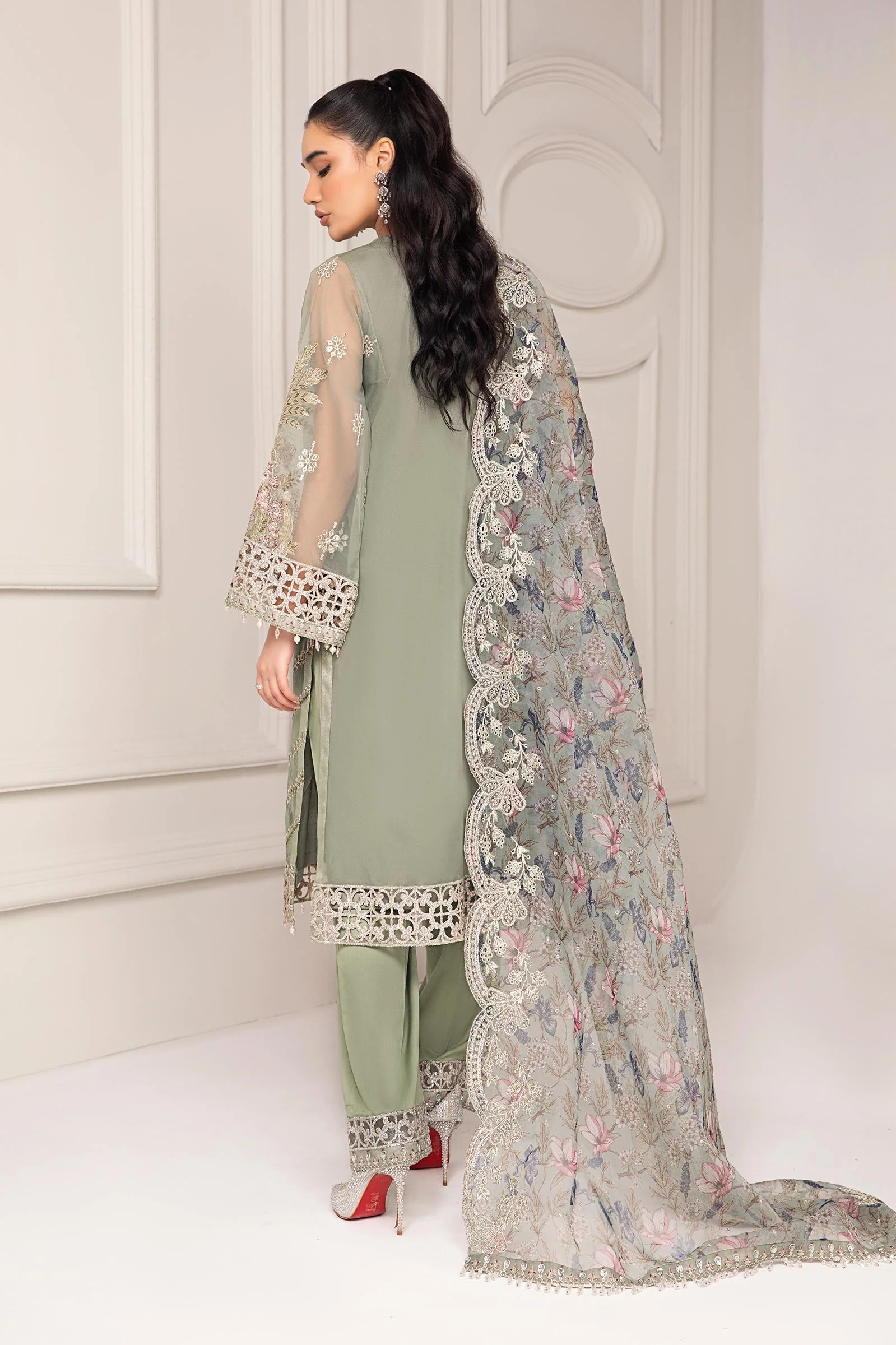 3 Piece Embroidered Organza Suit