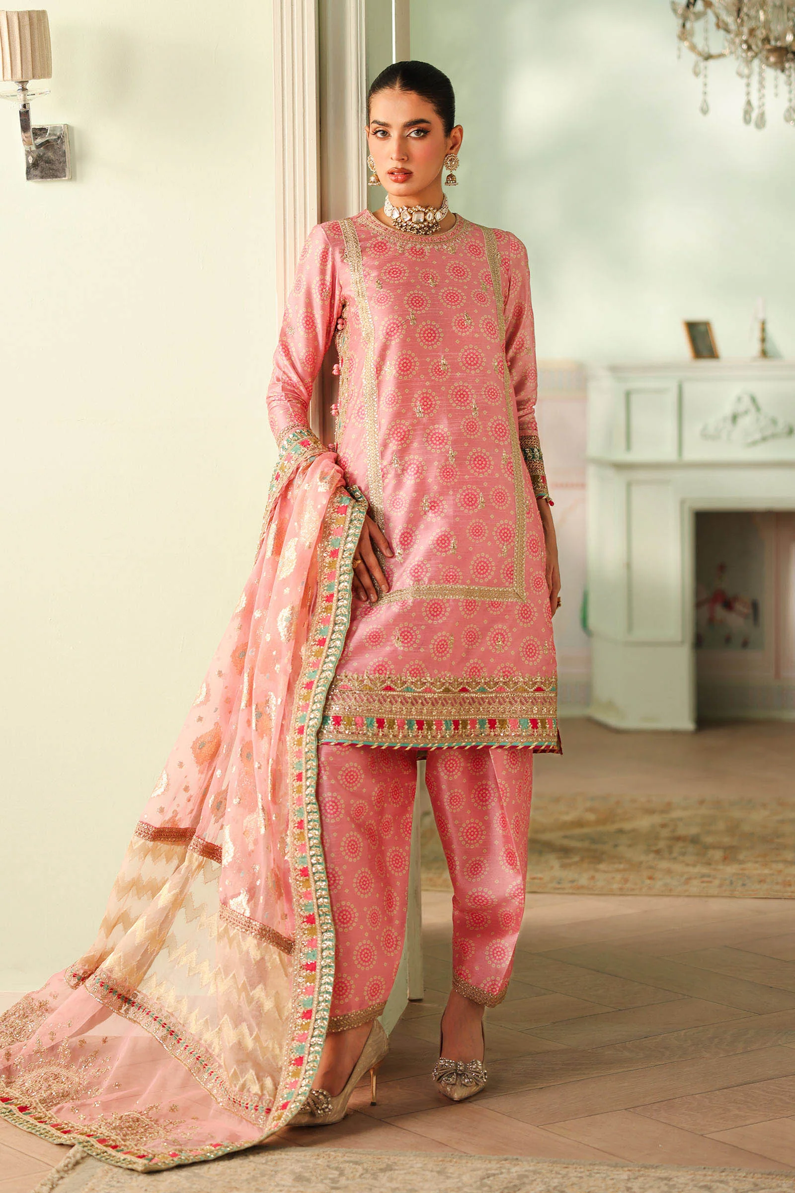 3 Piece Embroidered Raw Silk Suit