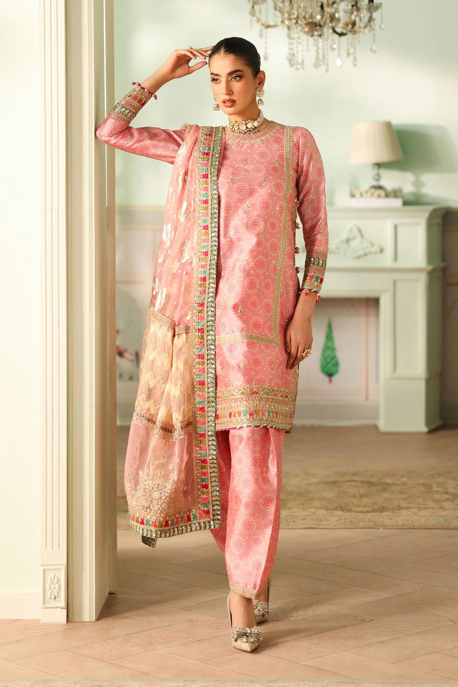 3 Piece Embroidered Raw Silk Suit