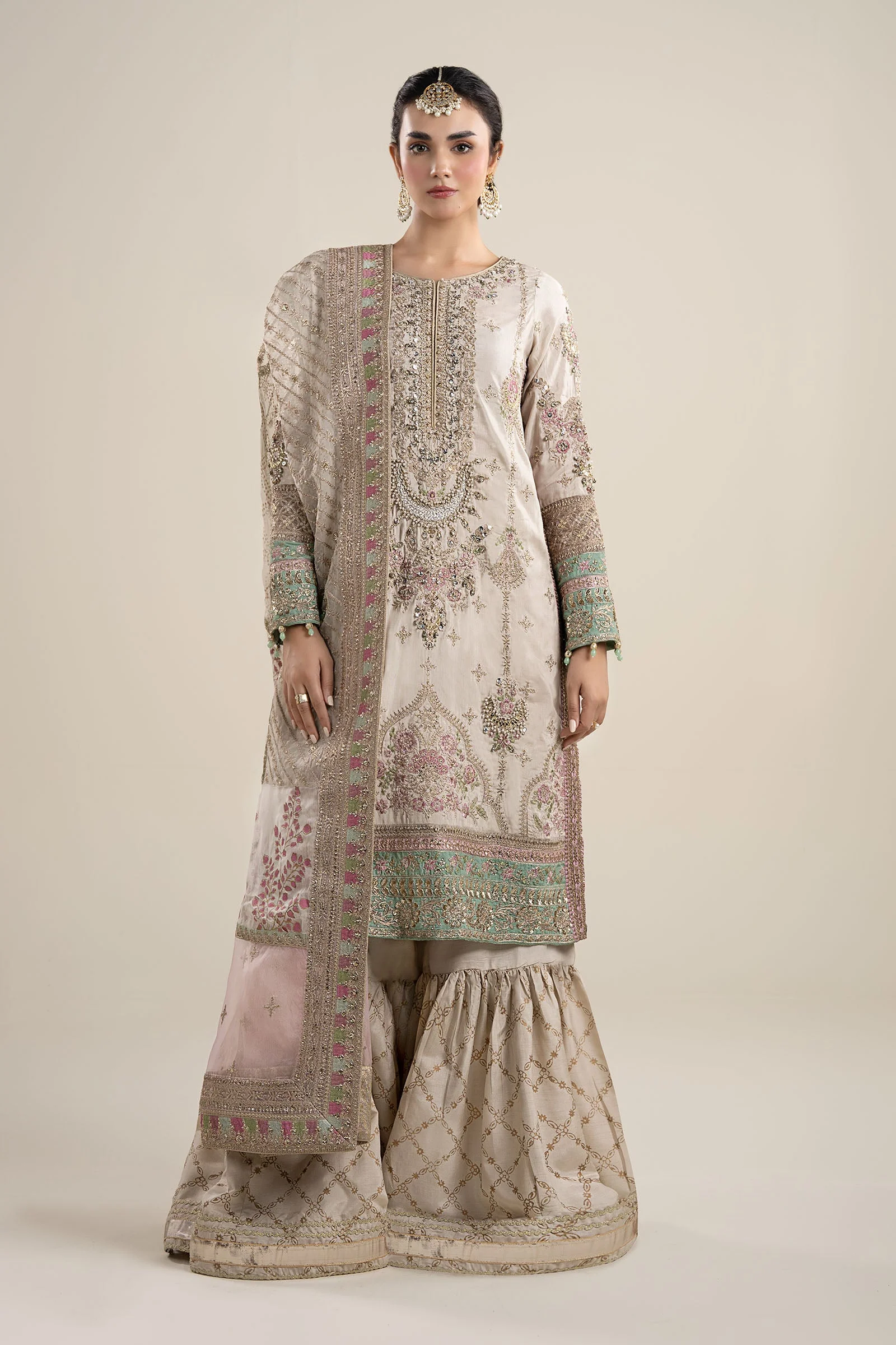 3 Piece Embroidered Bamber Raw Silk Suit