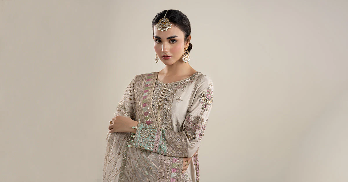 3 Piece Embroidered Bamber Raw Silk Suit
