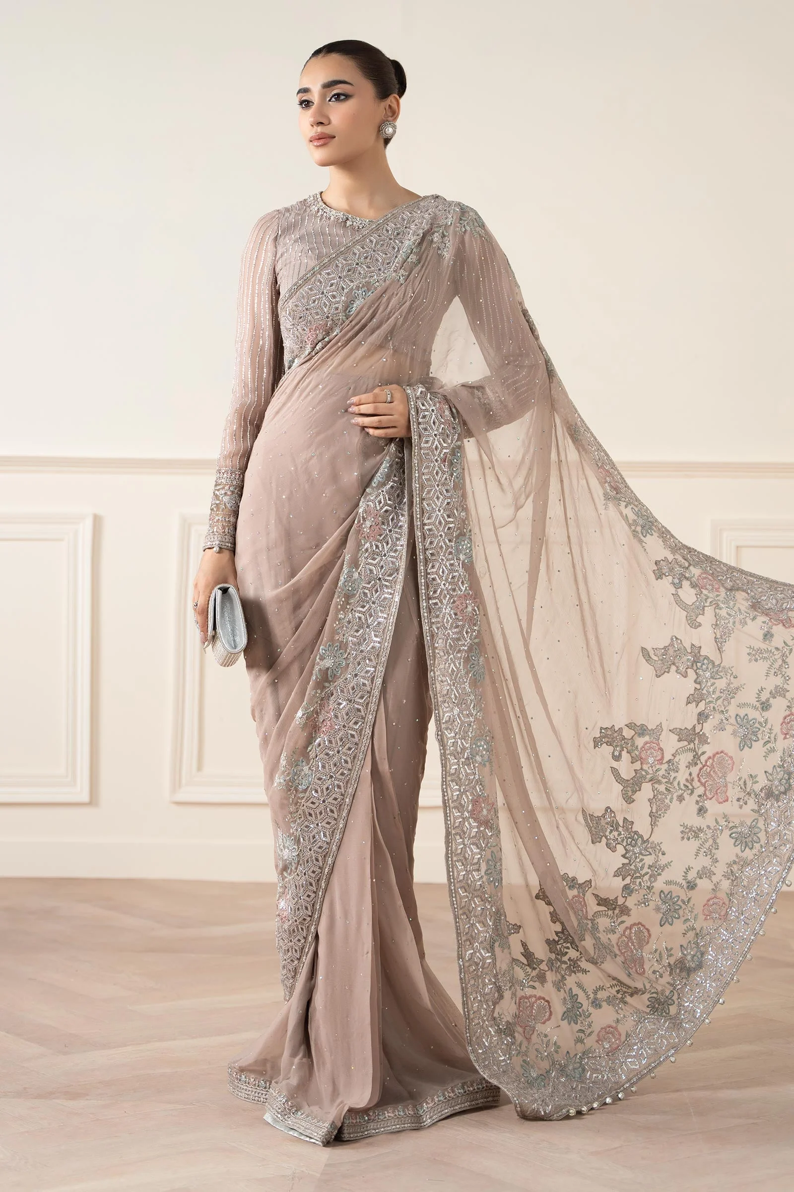 Embroidered Chiffon Saree