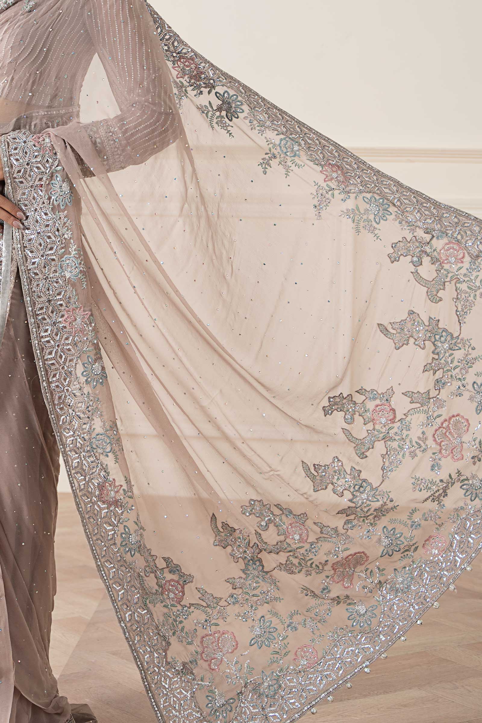 Embroidered Chiffon Saree