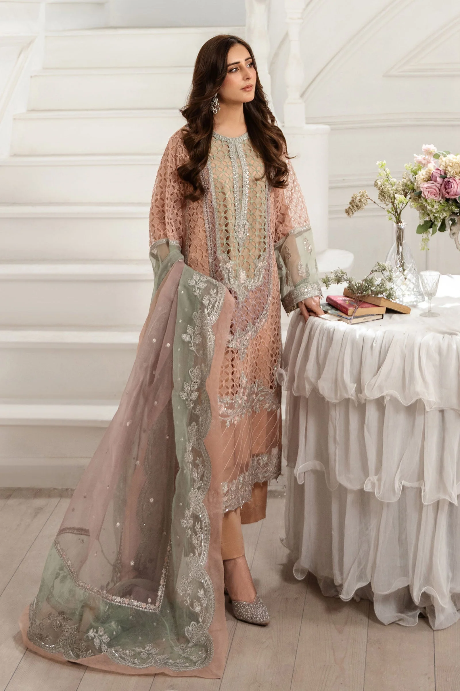 3 Piece Embroidered Organza Suit