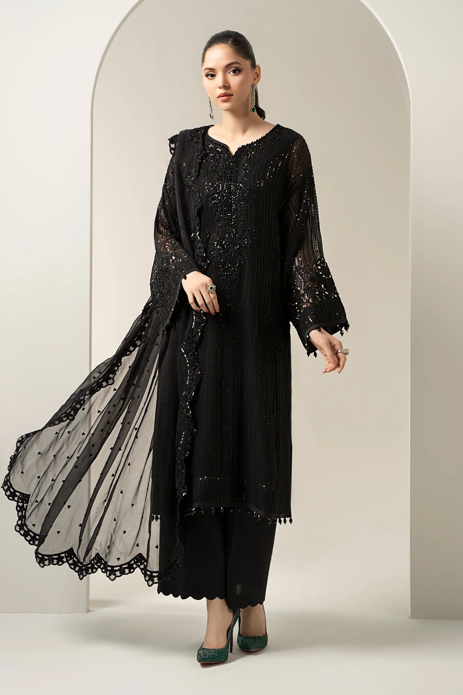 3 Piece Embroidered Chiffon Suit