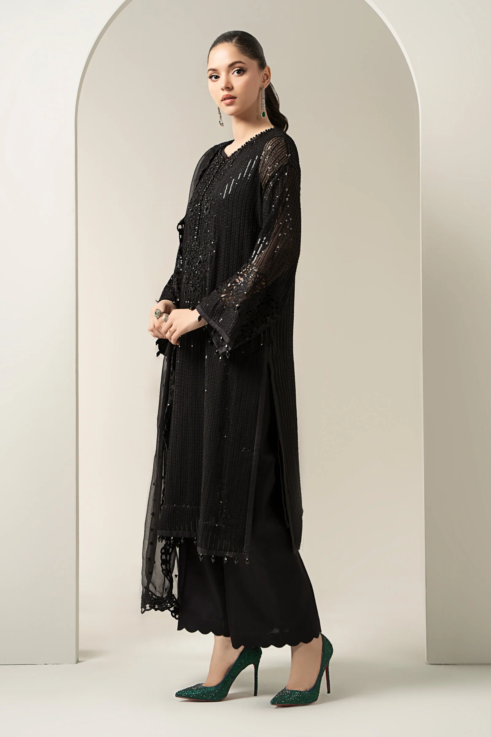3 Piece Embroidered Chiffon Suit