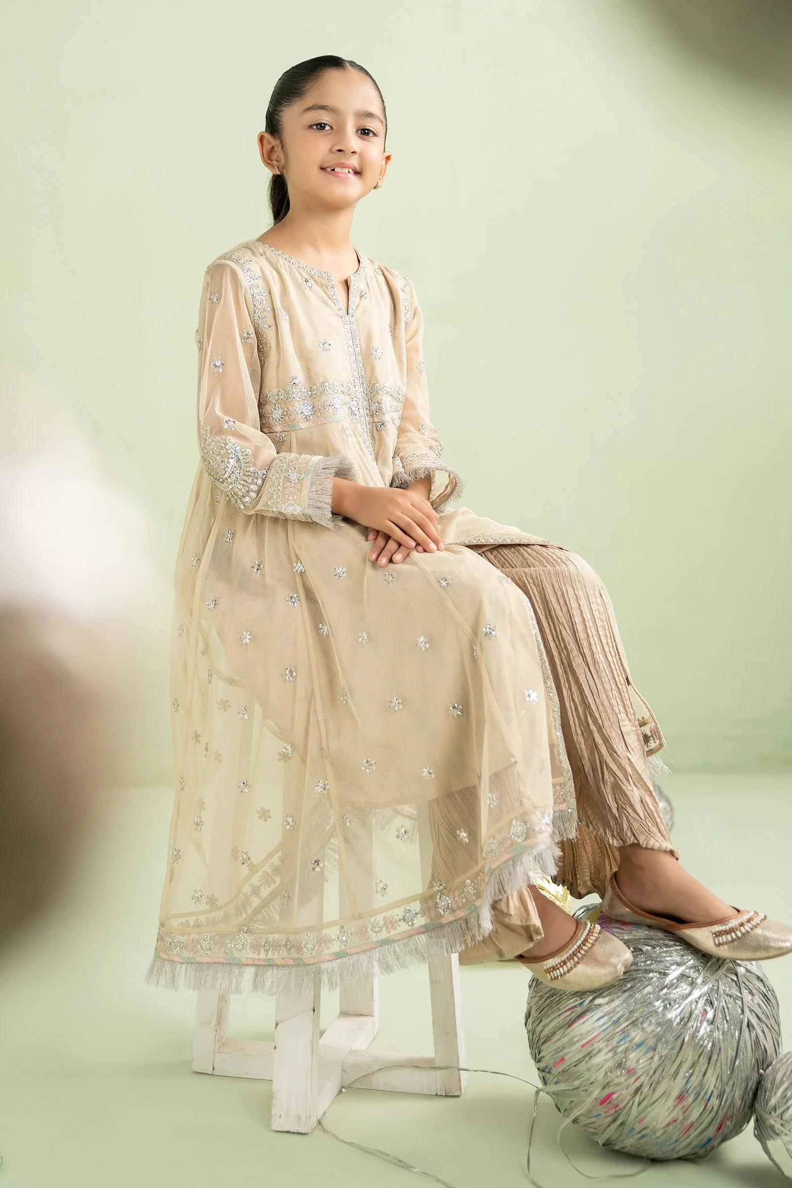 2 Piece Embroidered Net Suit