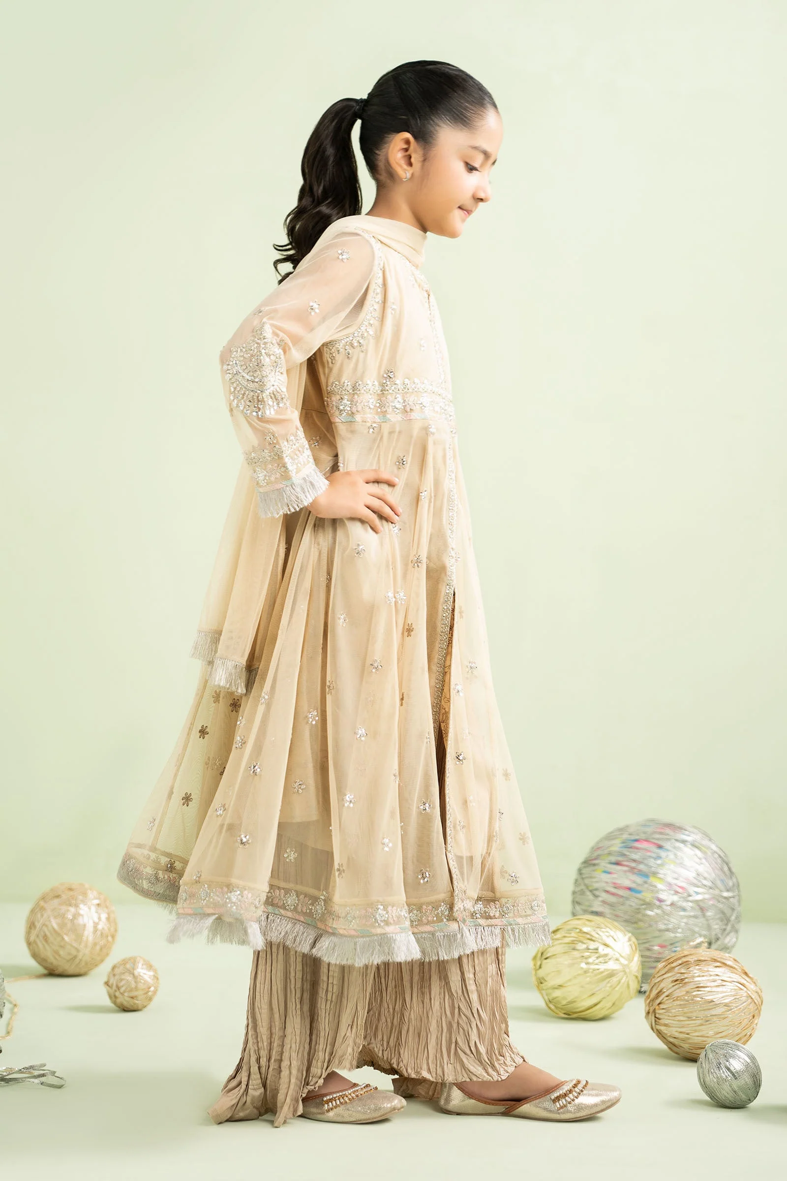 2 Piece Embroidered Net Suit