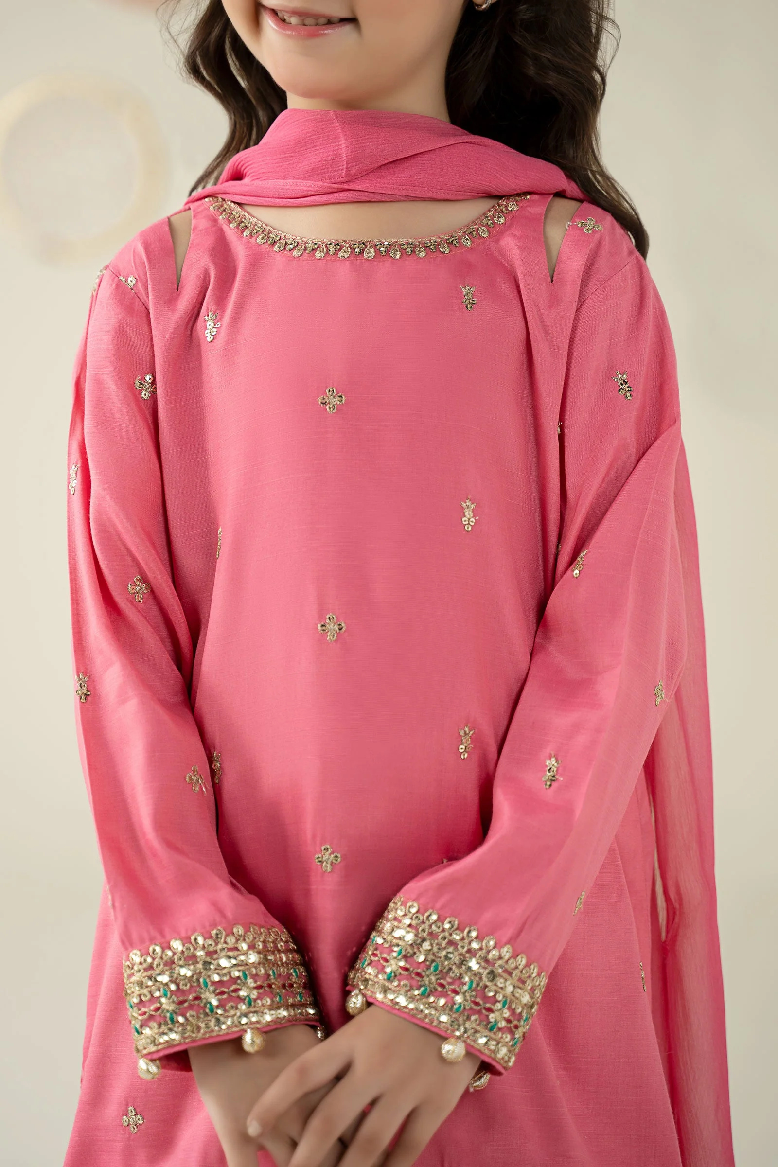 3 Piece Embroidered Raw Silk Suit