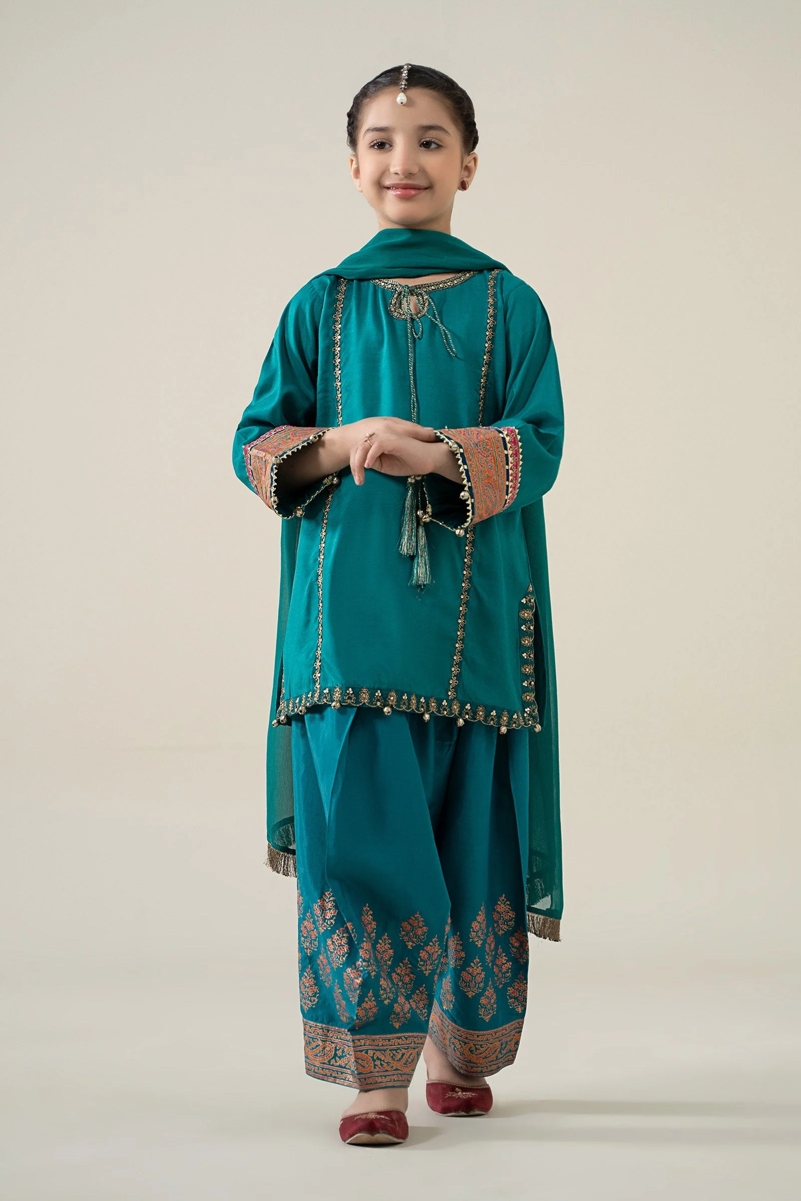 3 Piece Embroidered Raw Silk Suit