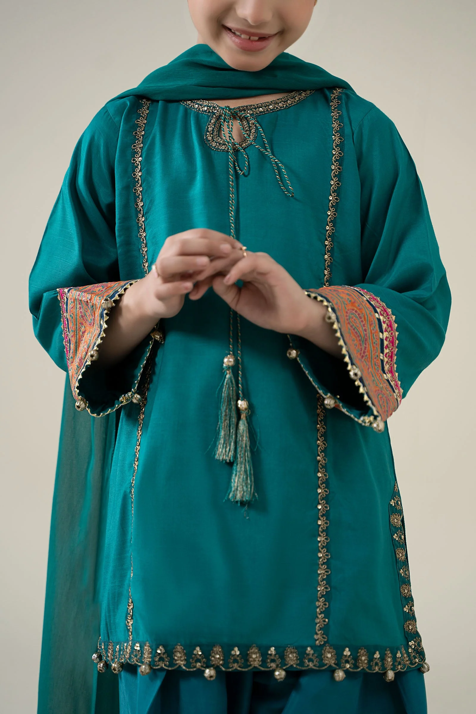 3 Piece Embroidered Raw Silk Suit