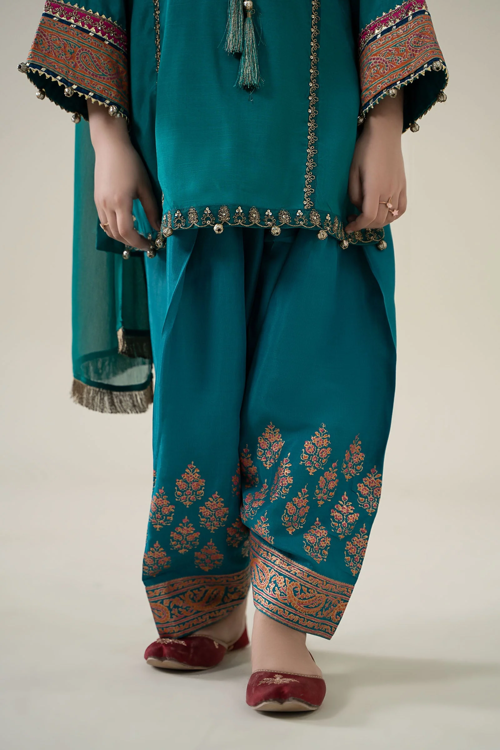 3 Piece Embroidered Raw Silk Suit