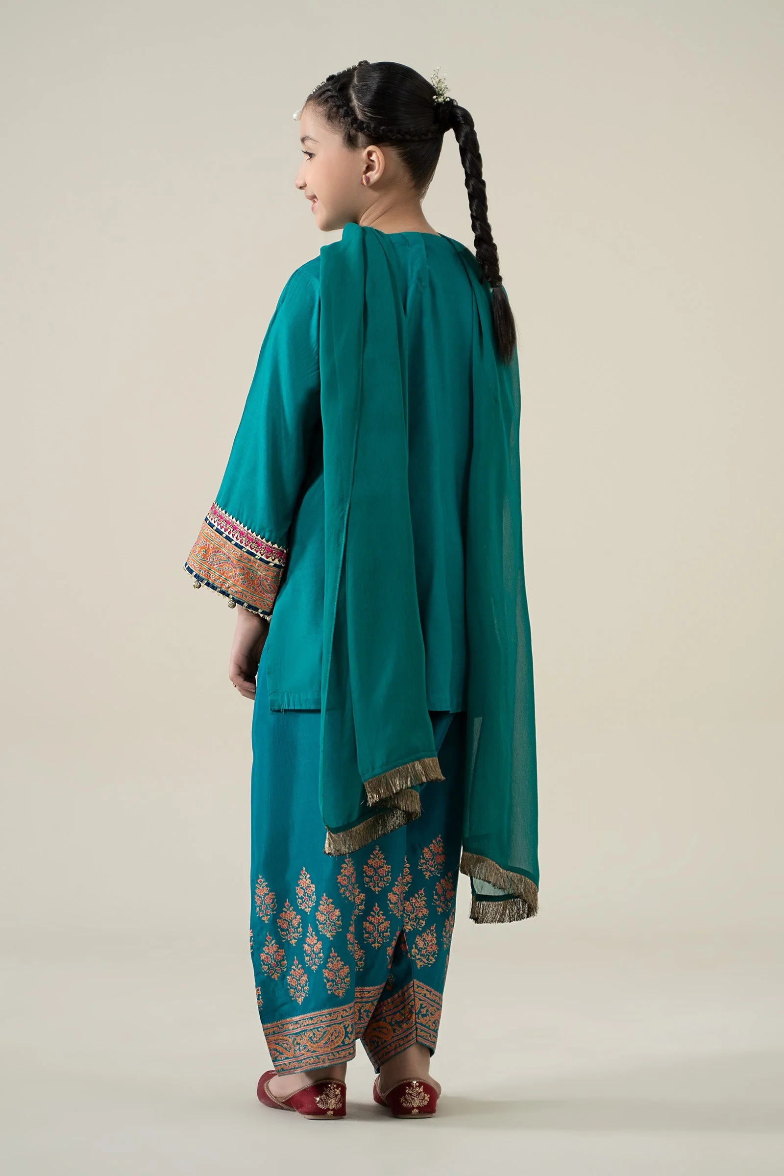 3 Piece Embroidered Raw Silk Suit