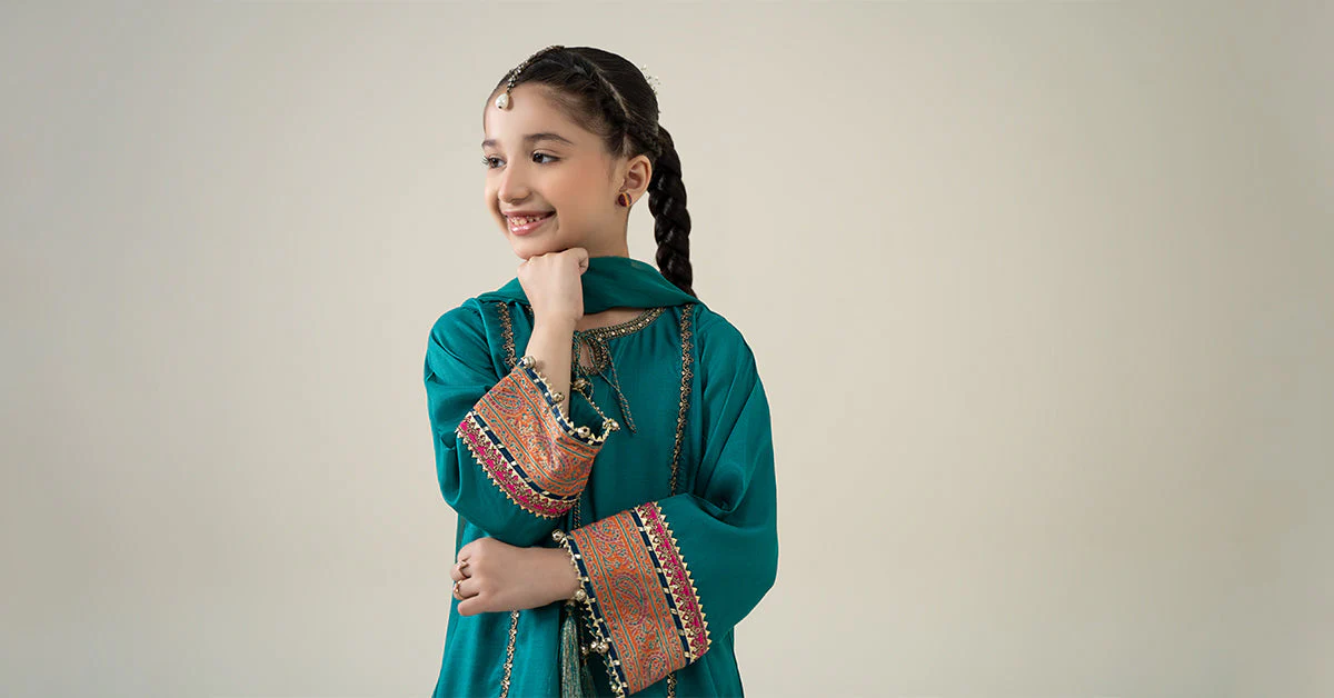 3 Piece Embroidered Raw Silk Suit